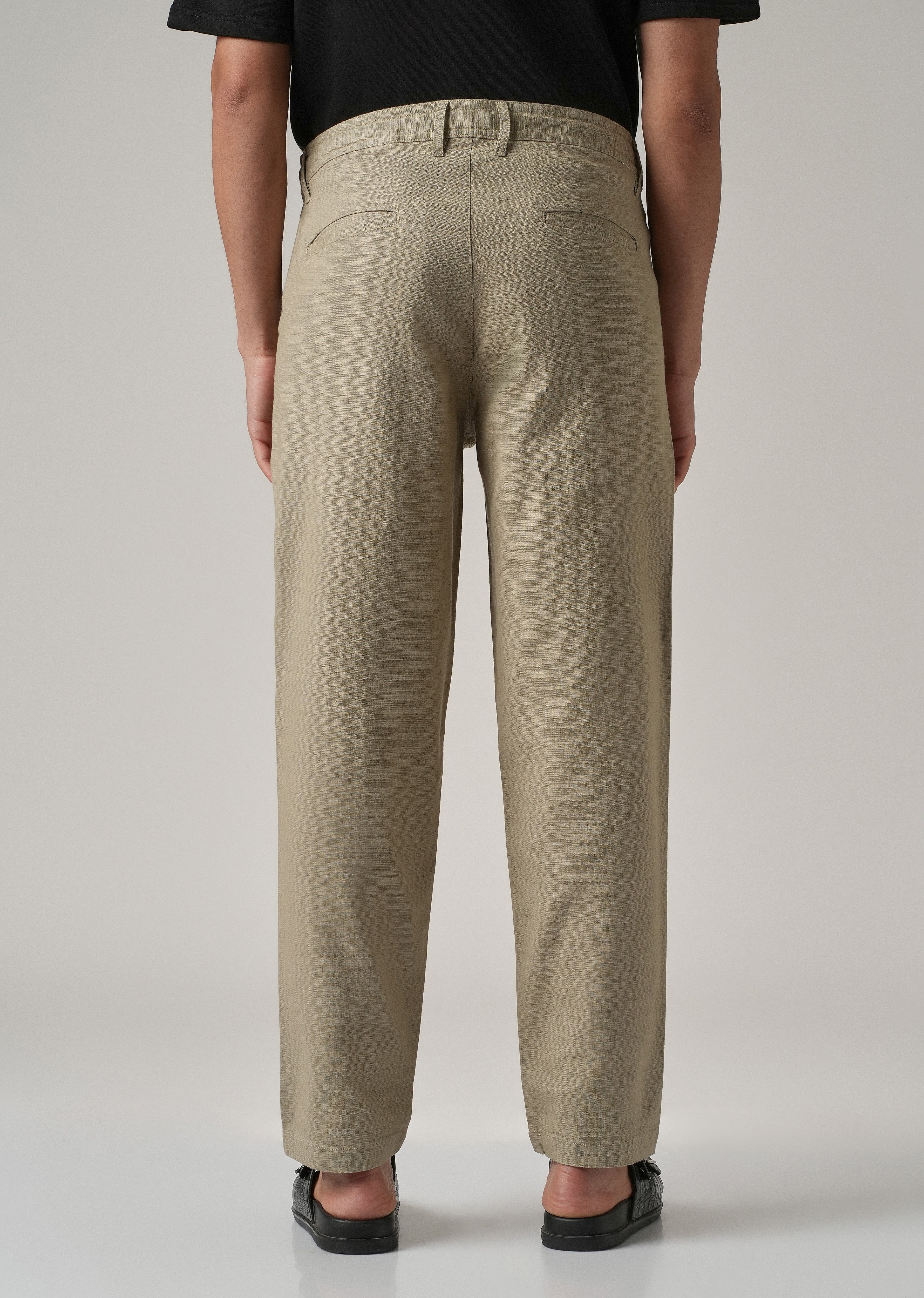 Beige Khaki Linen-Look Cotton Trousers