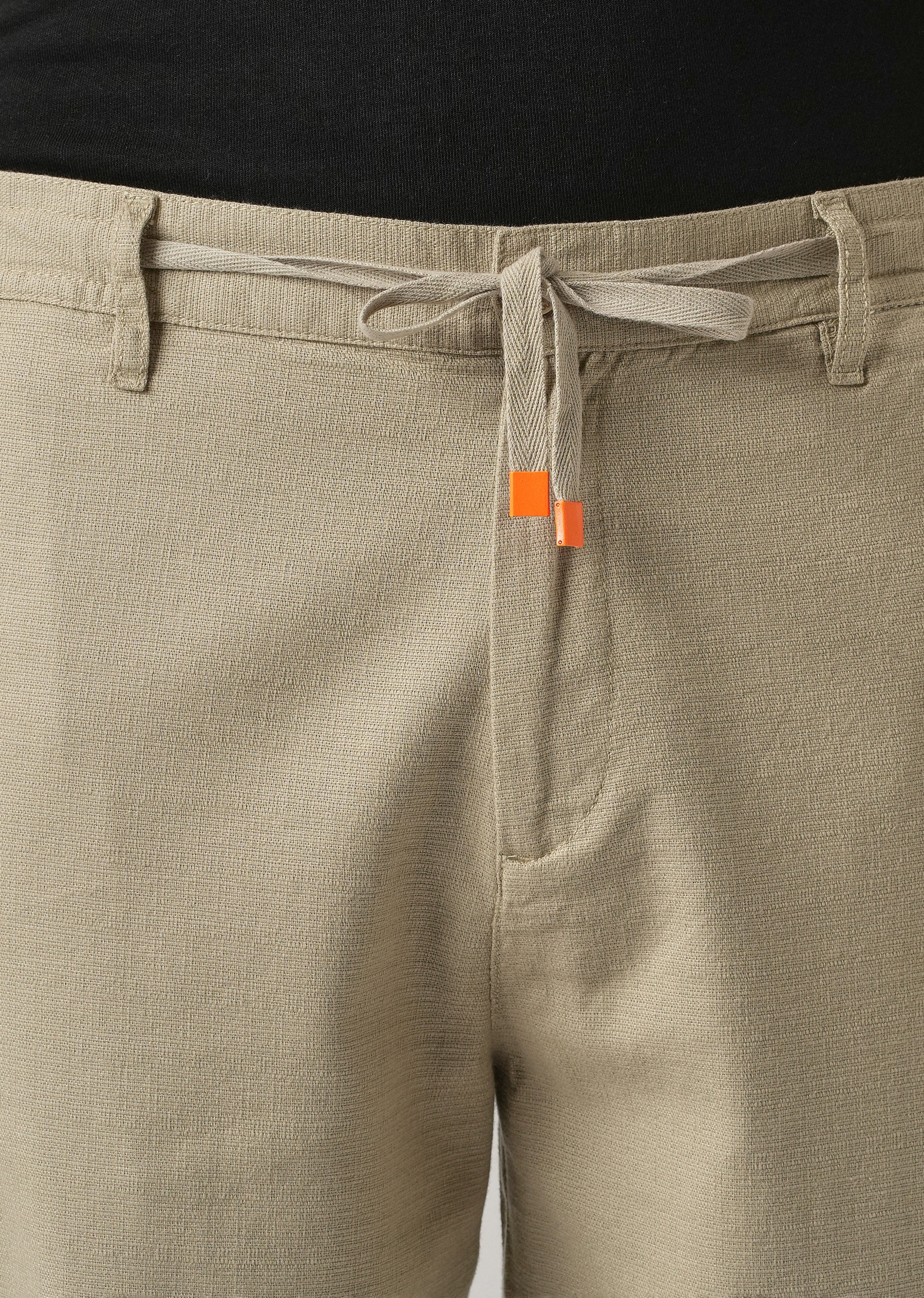 Beige Khaki Linen-Look Cotton Trousers