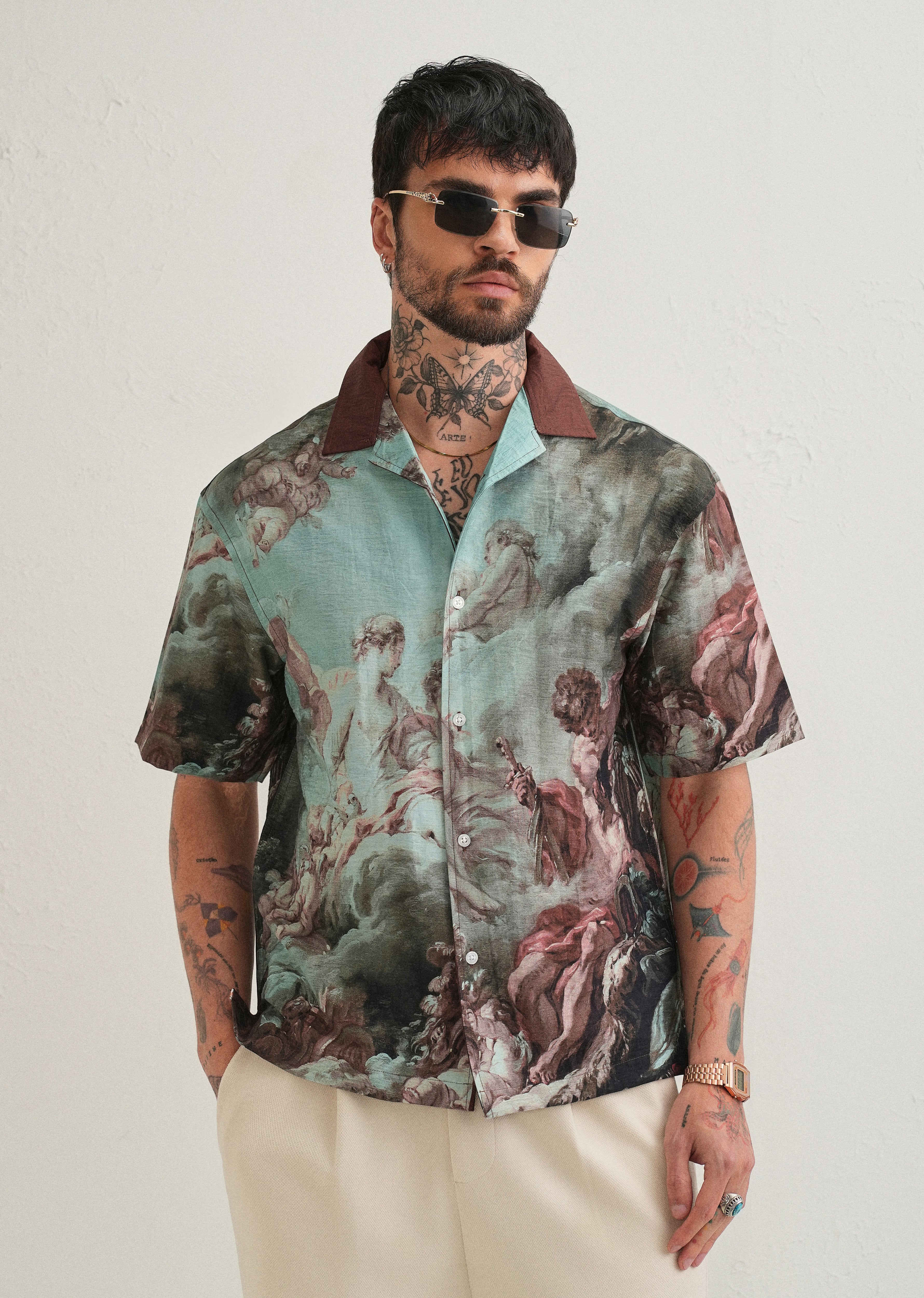 Green Renaissance Placement Print Shirt