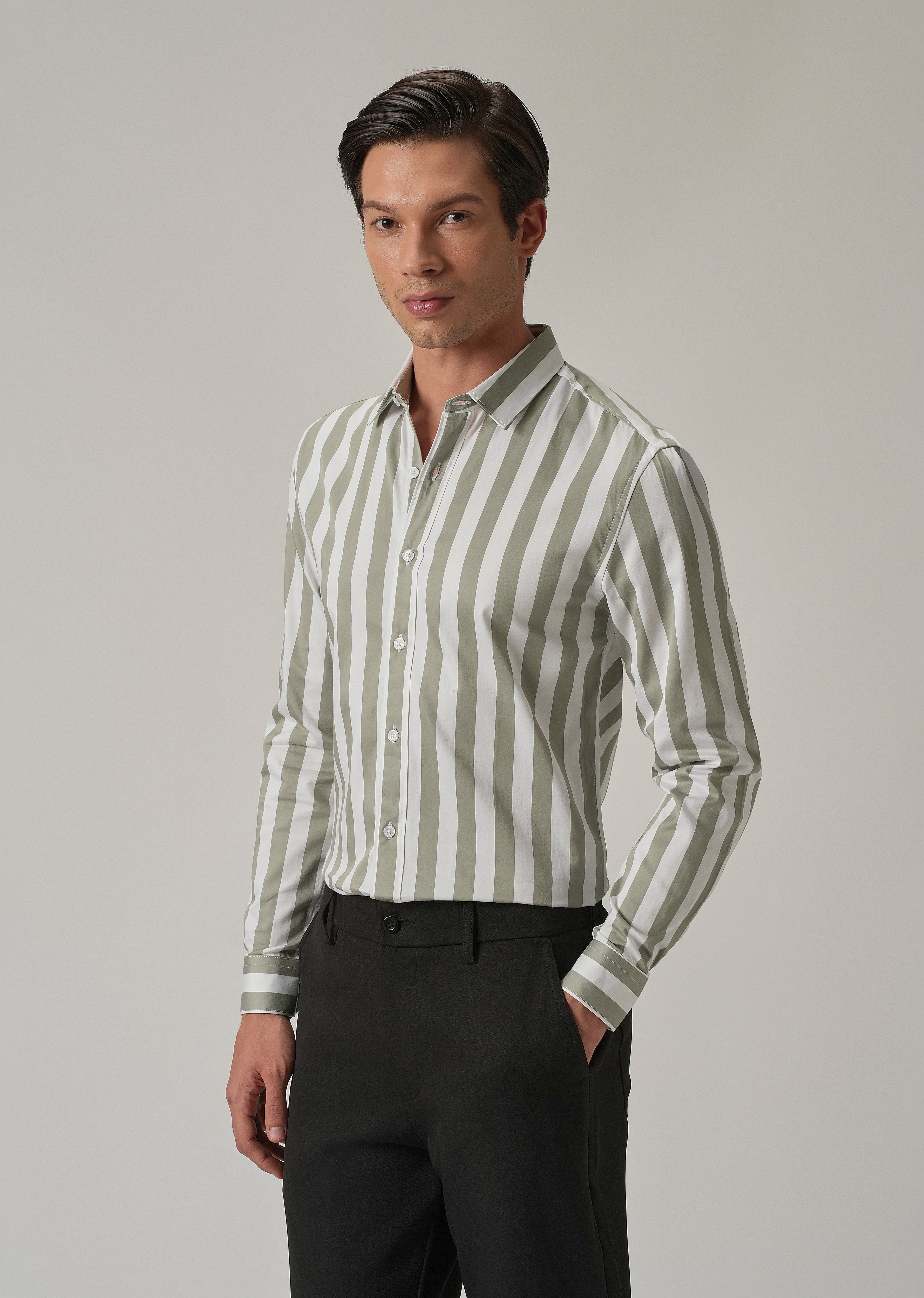 Green Satin Striped Shirt