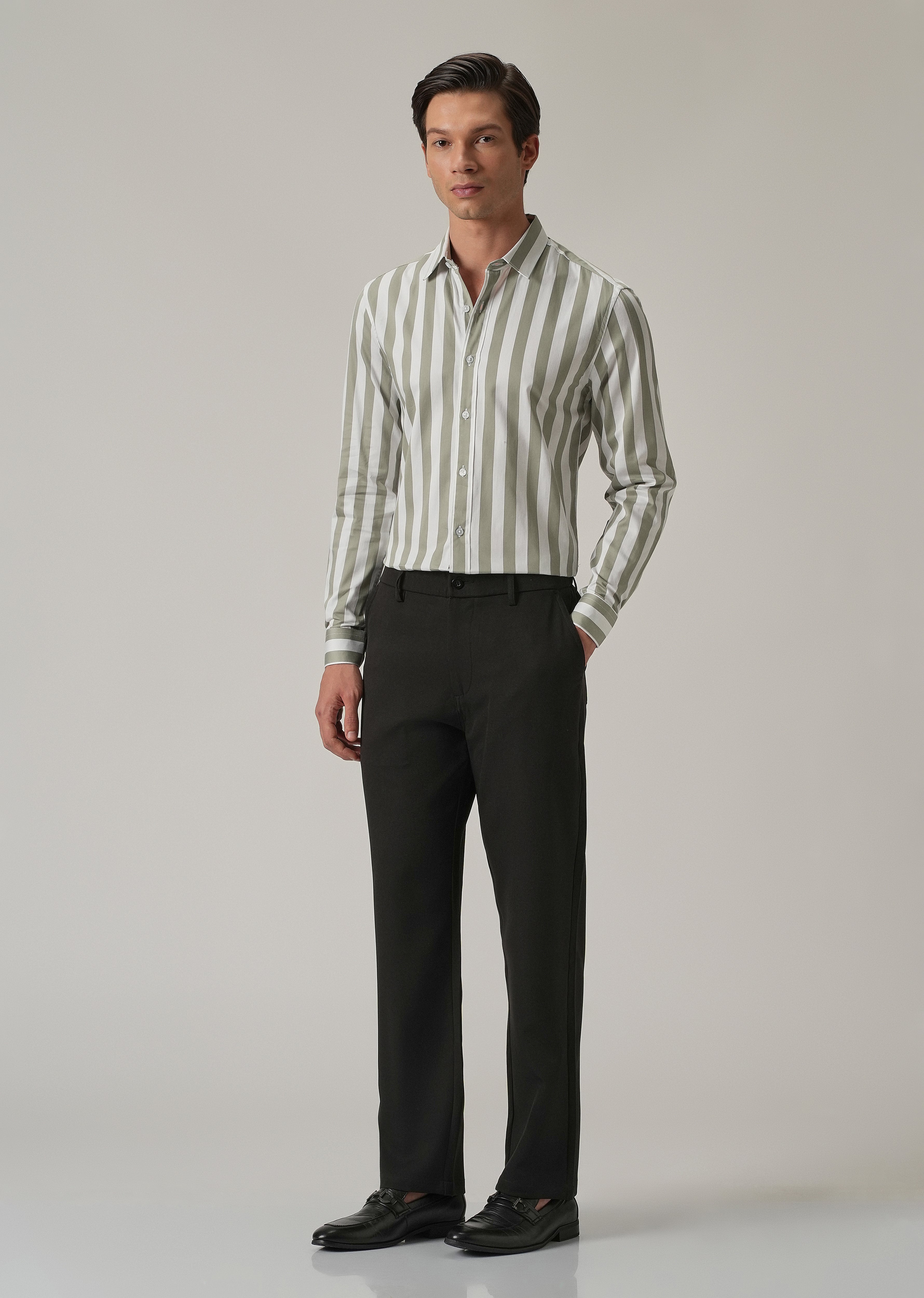 Green Satin Striped Shirt