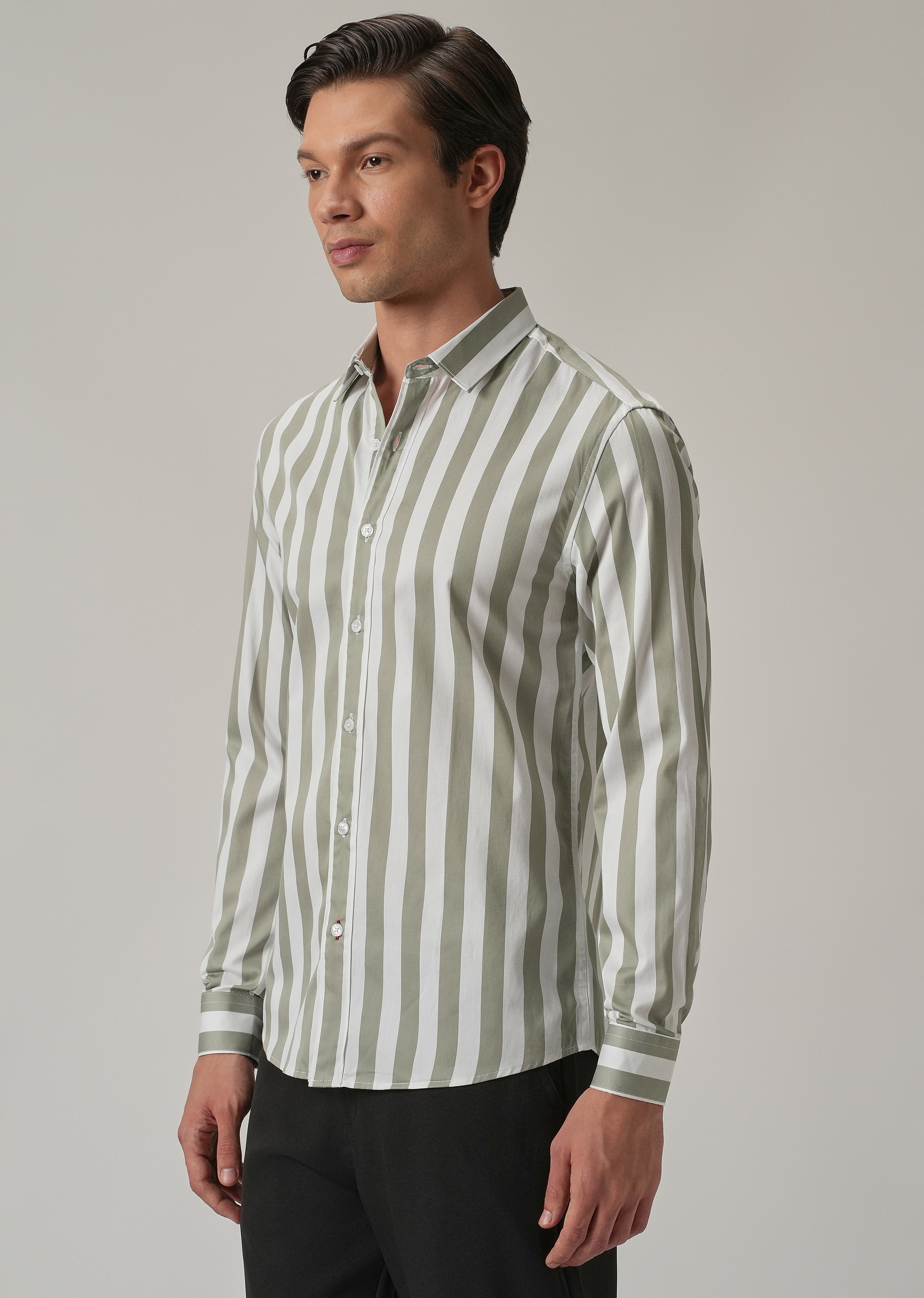 Green Satin Striped Shirt
