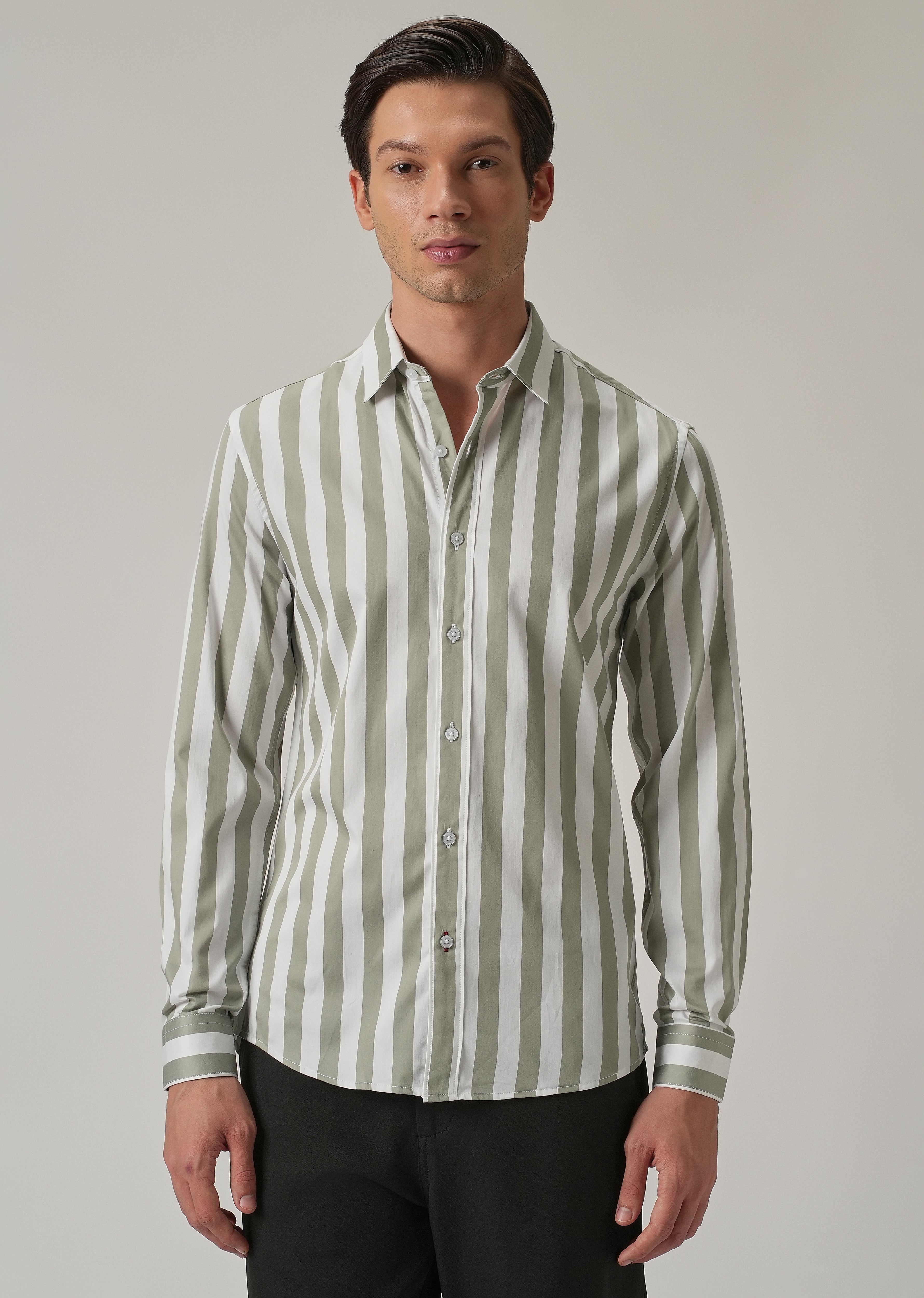 Green Satin Striped Shirt