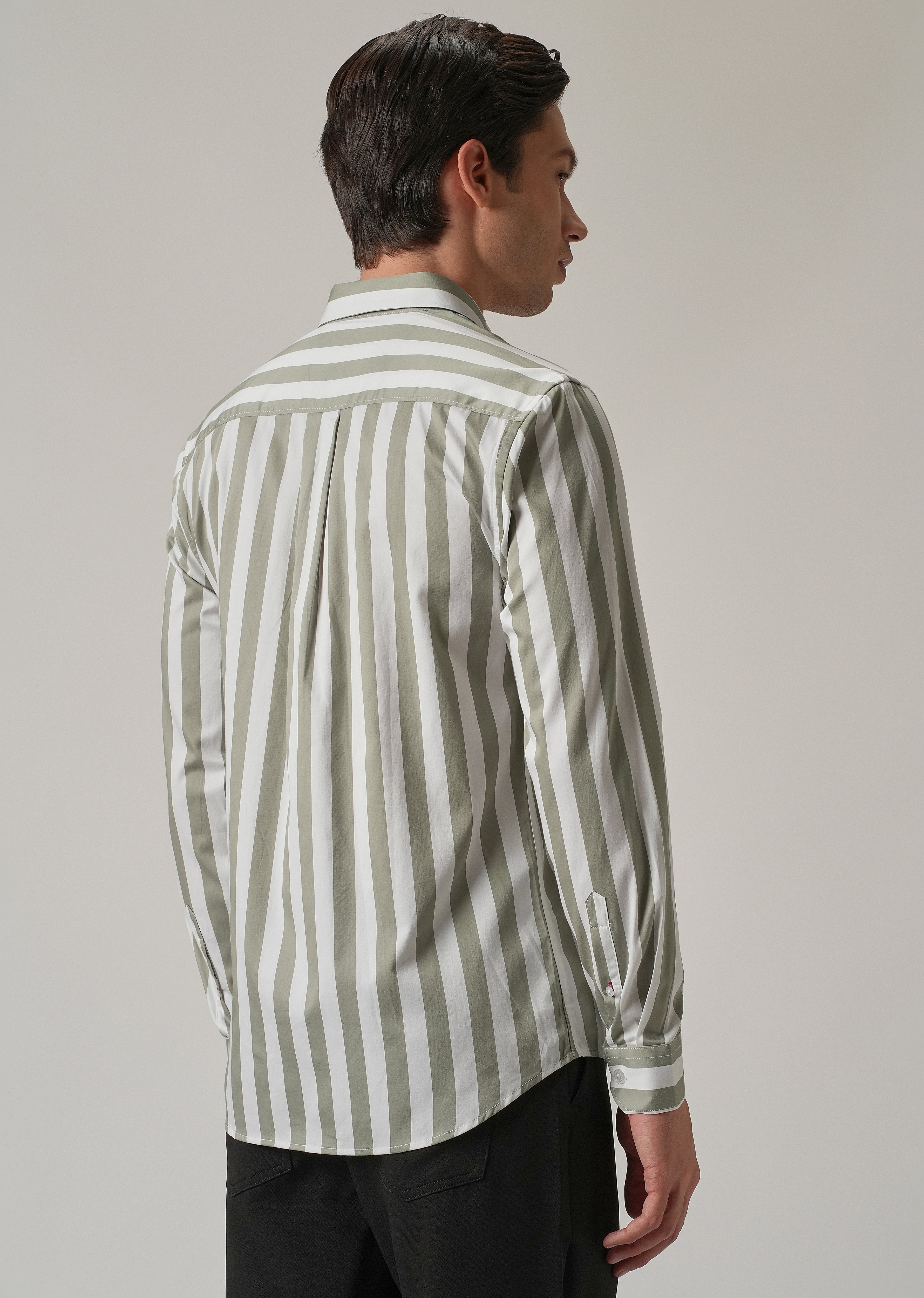 Green Satin Striped Shirt