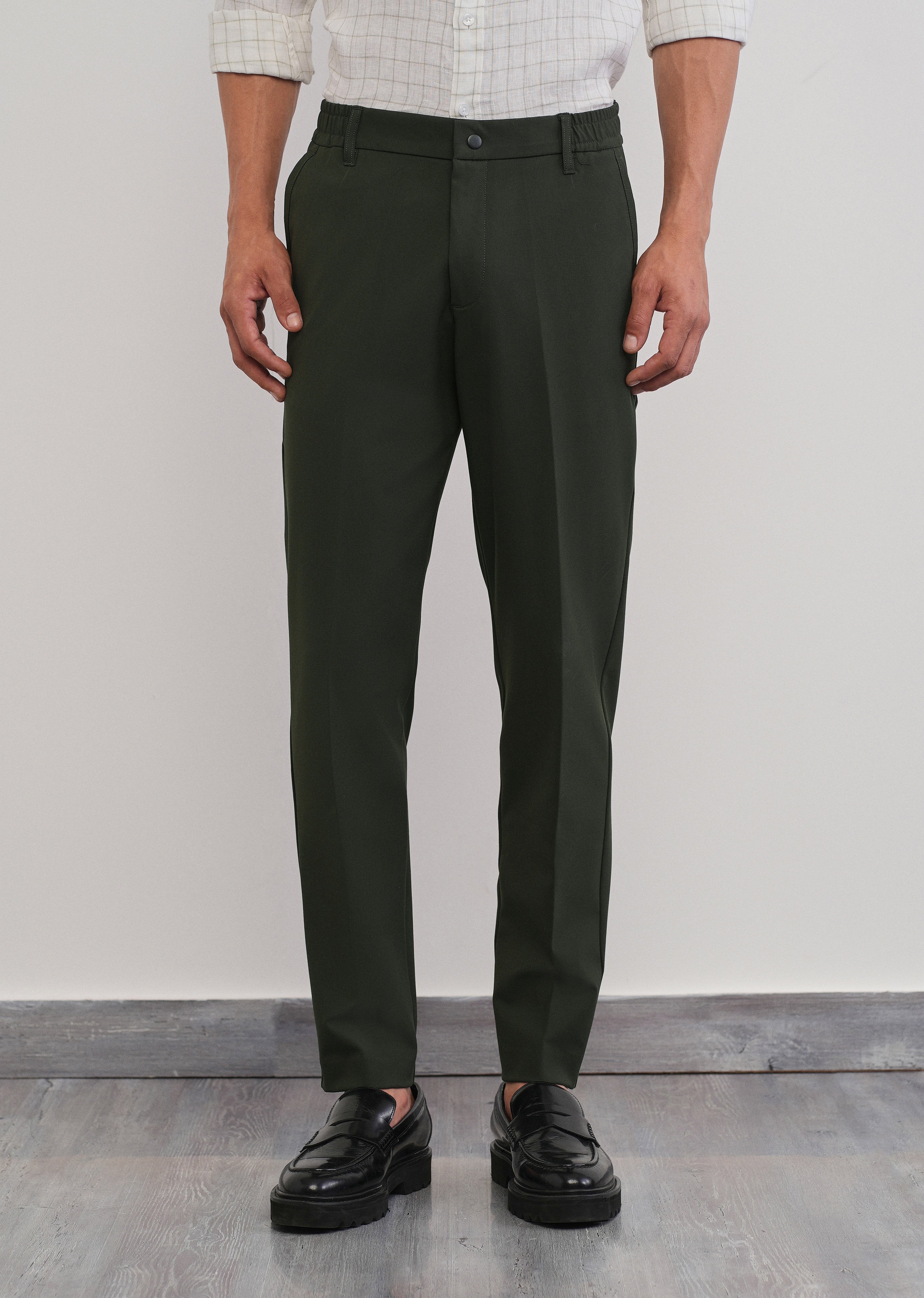 Green Semi-Elastic Slim Fit Trouser
