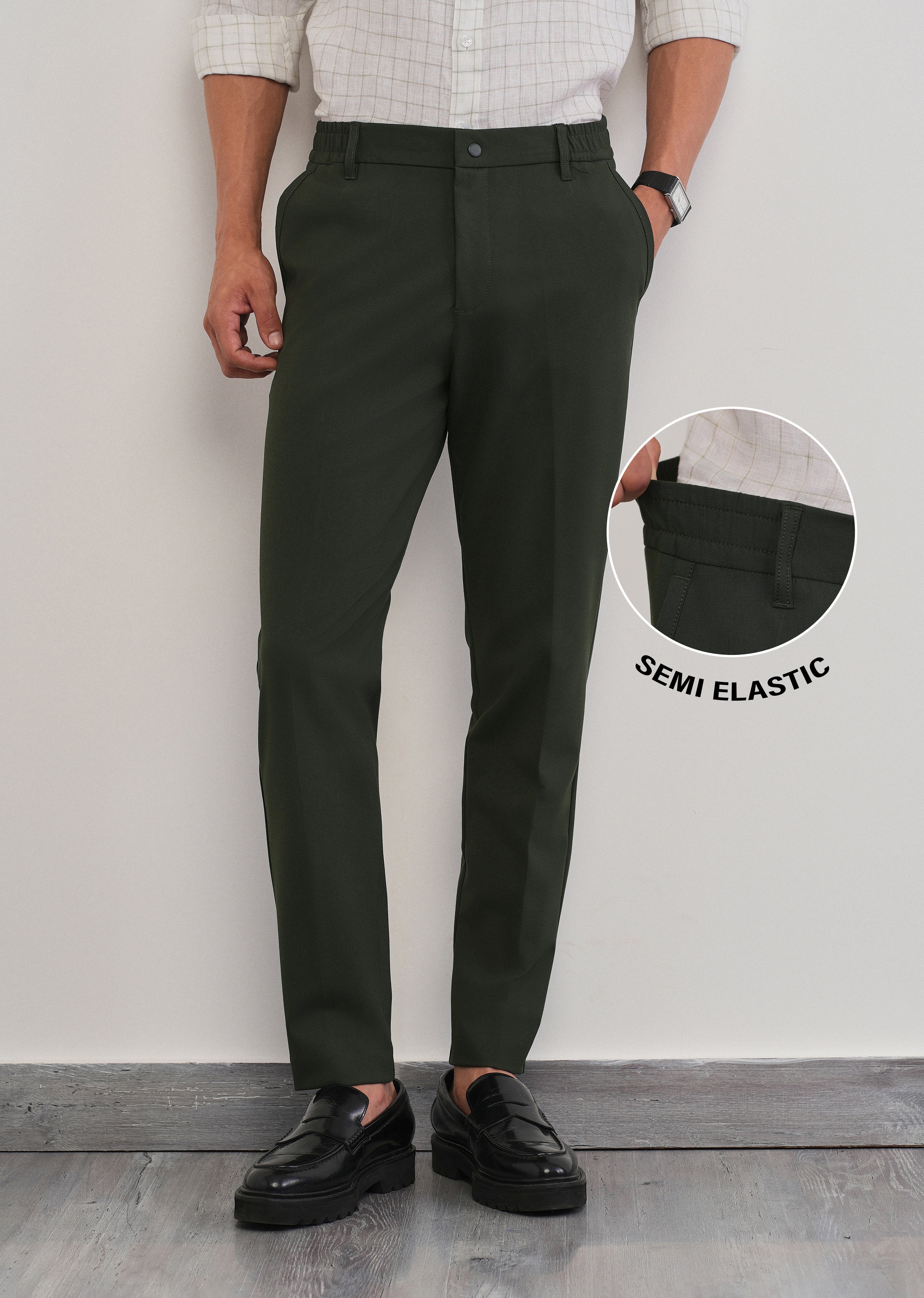 Green Semi-Elastic Slim Fit Trouser