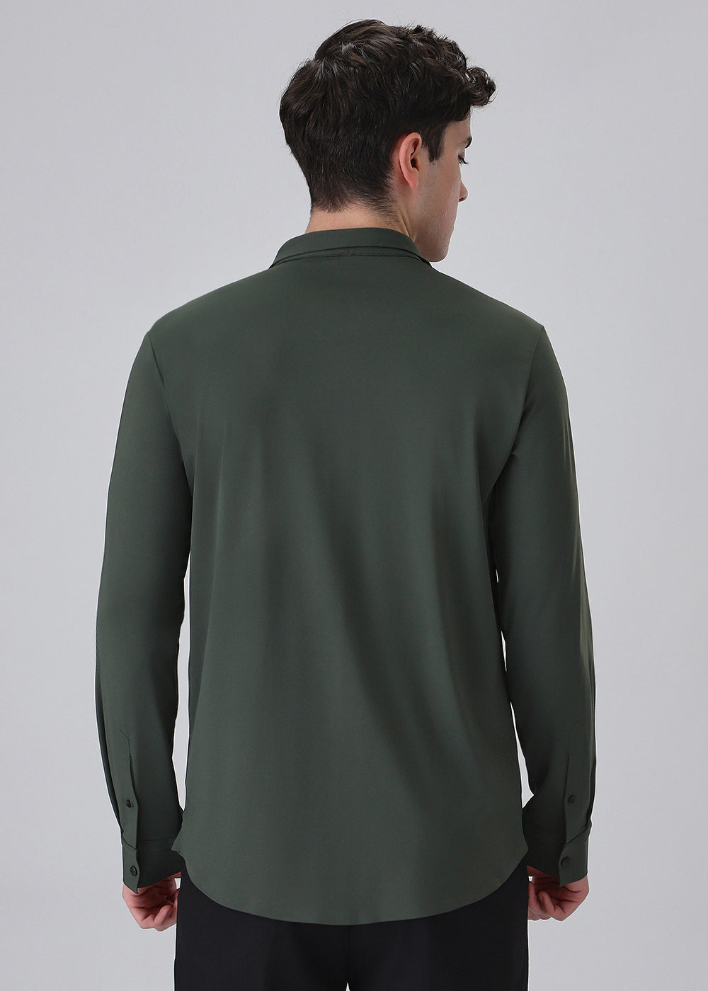 Green Plain Stitchless Stretch Shirt