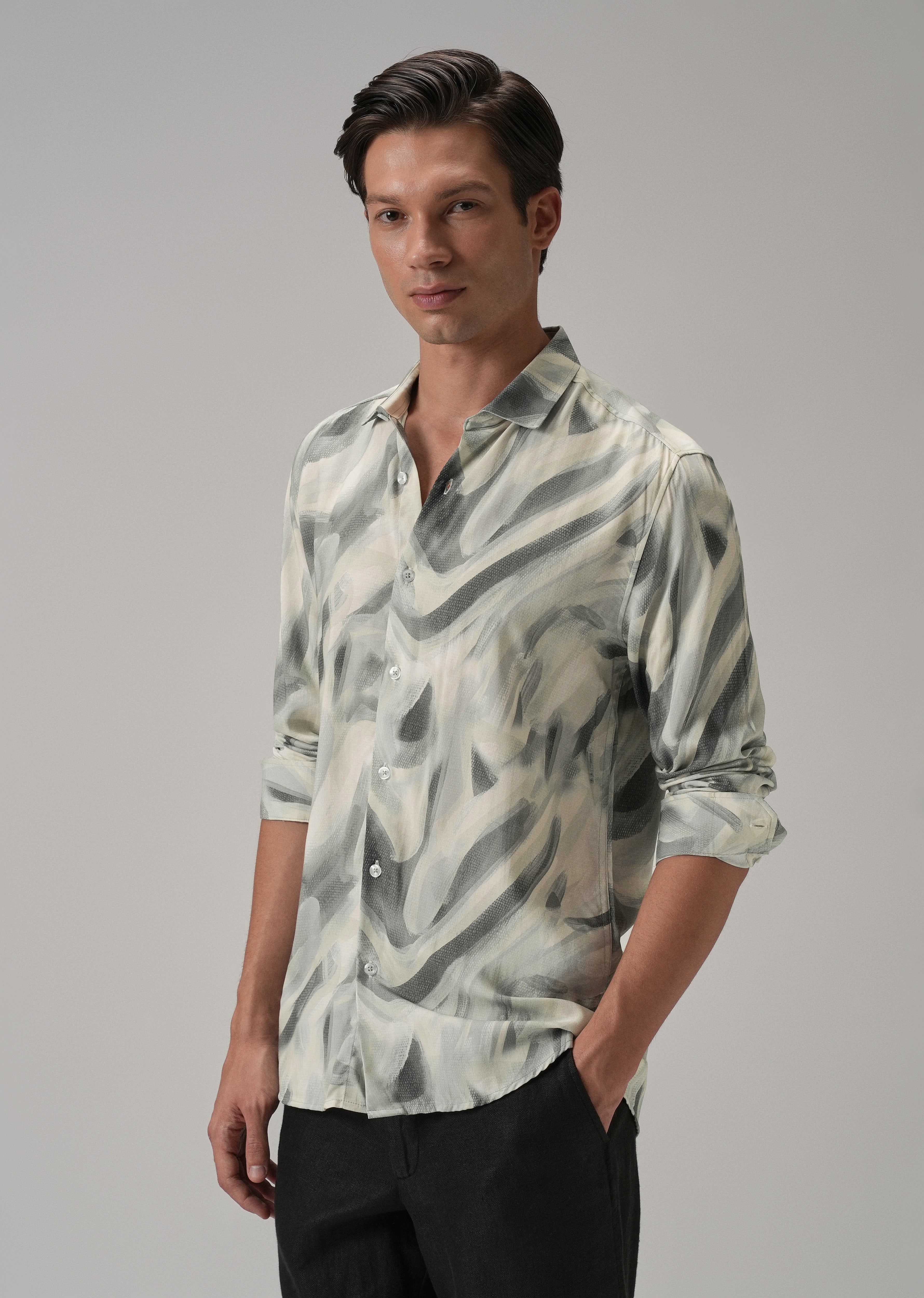 Green Texture Swirl Printed Shirt