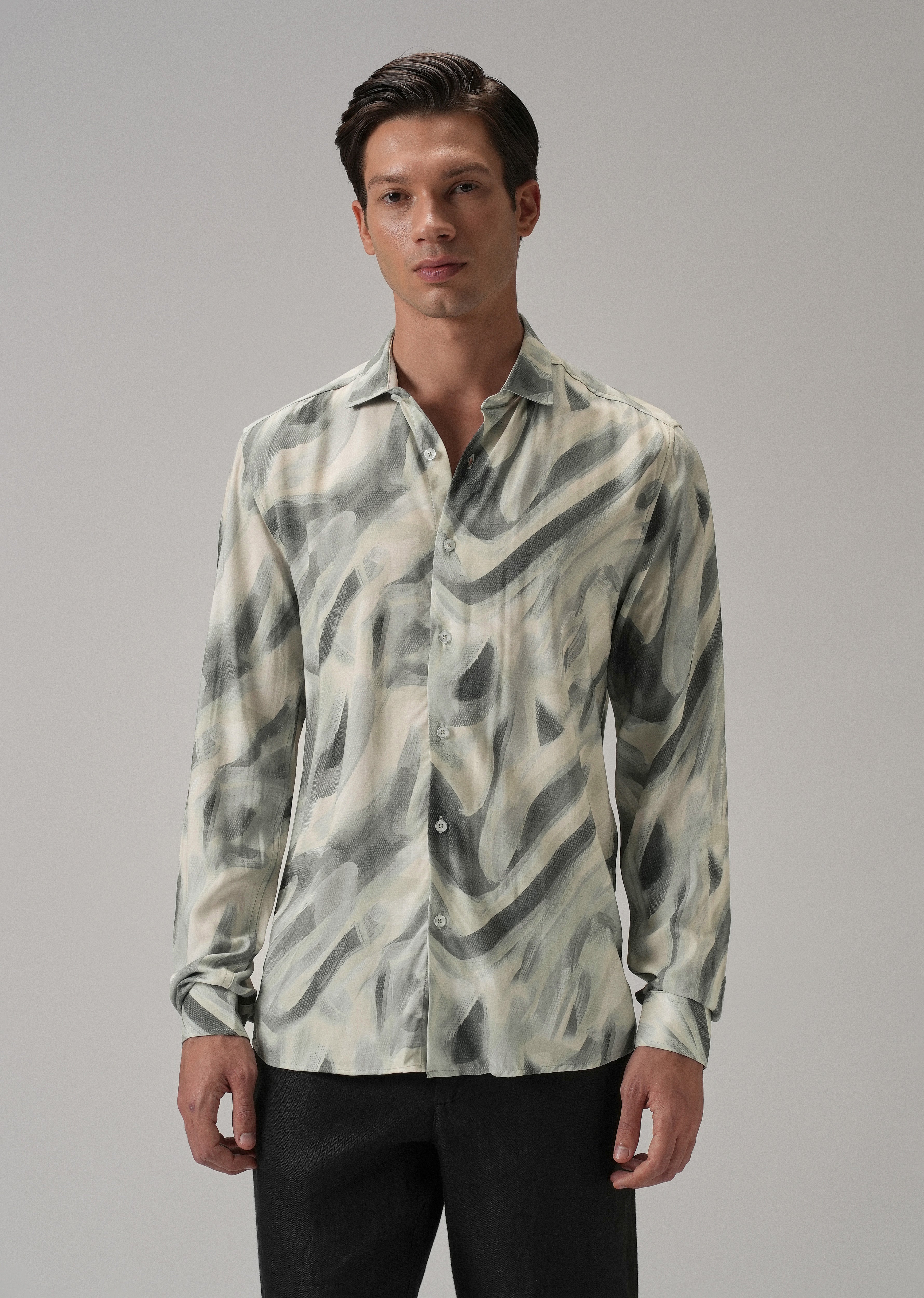 Green Texture Swirl Printed Shirt
