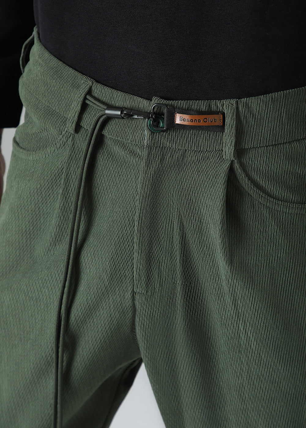 Green Textured Corduroy Drawstring Pant