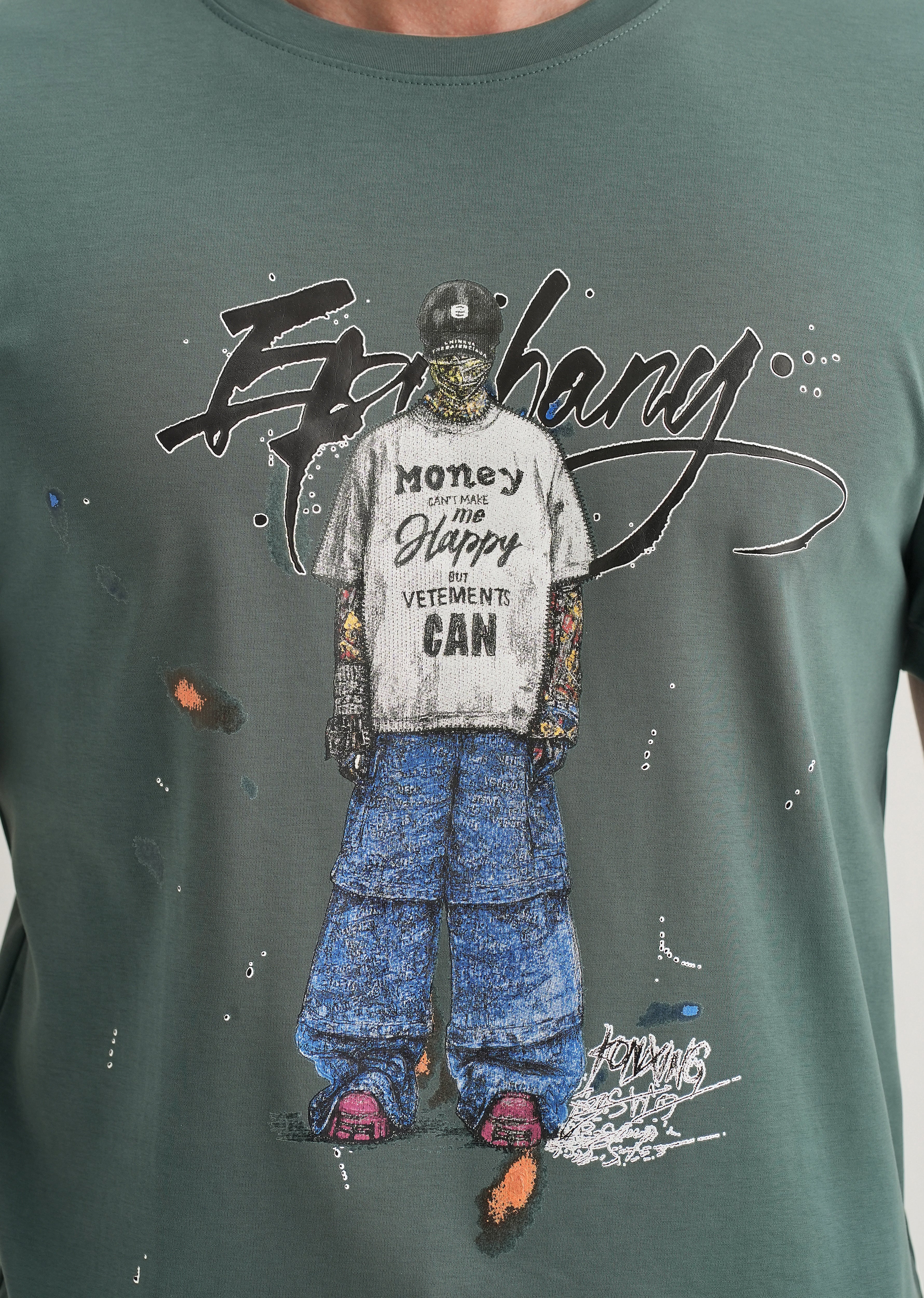 Green Textured Embossed Print T-Shirt