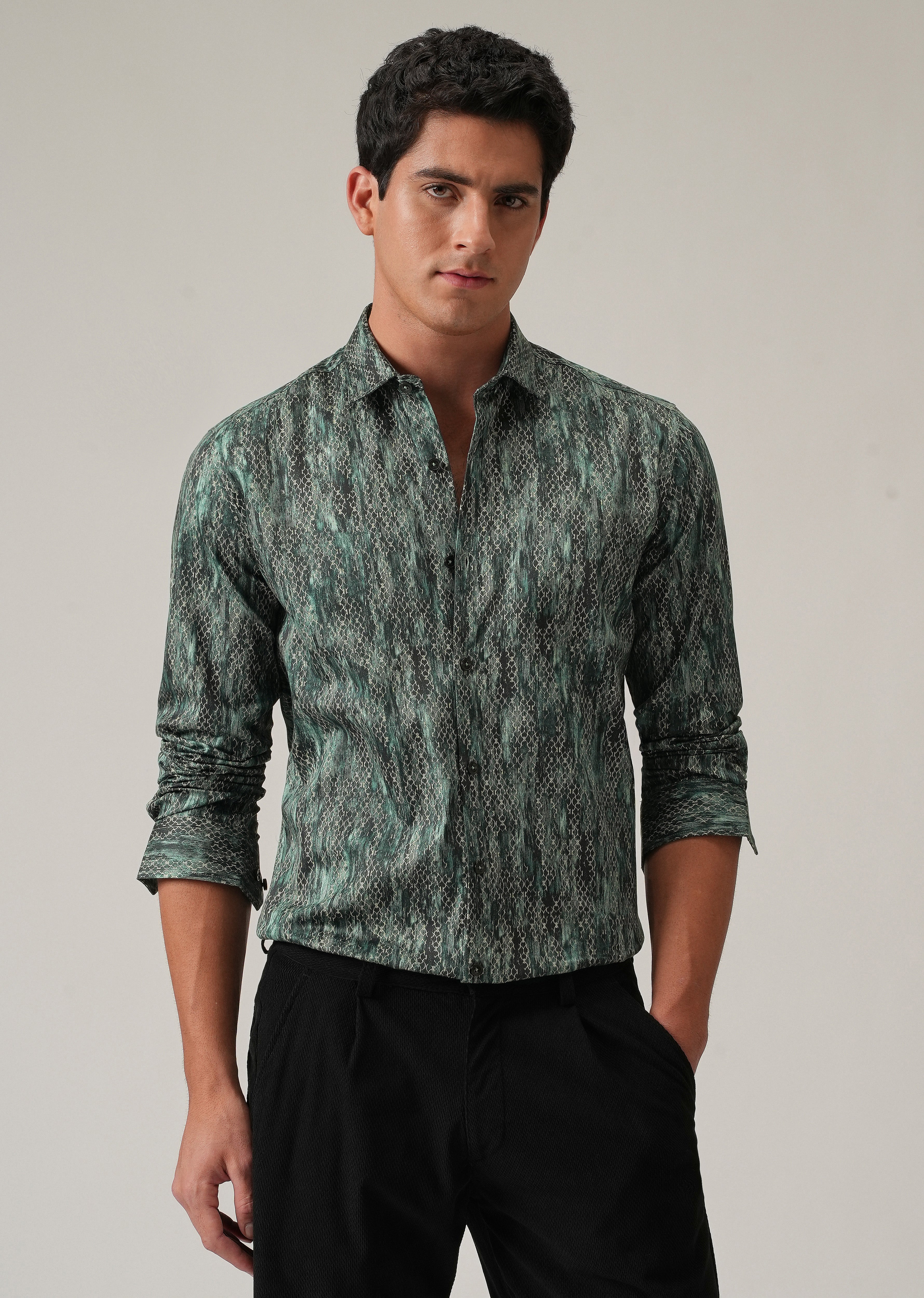 Green Textured Print Shirt
