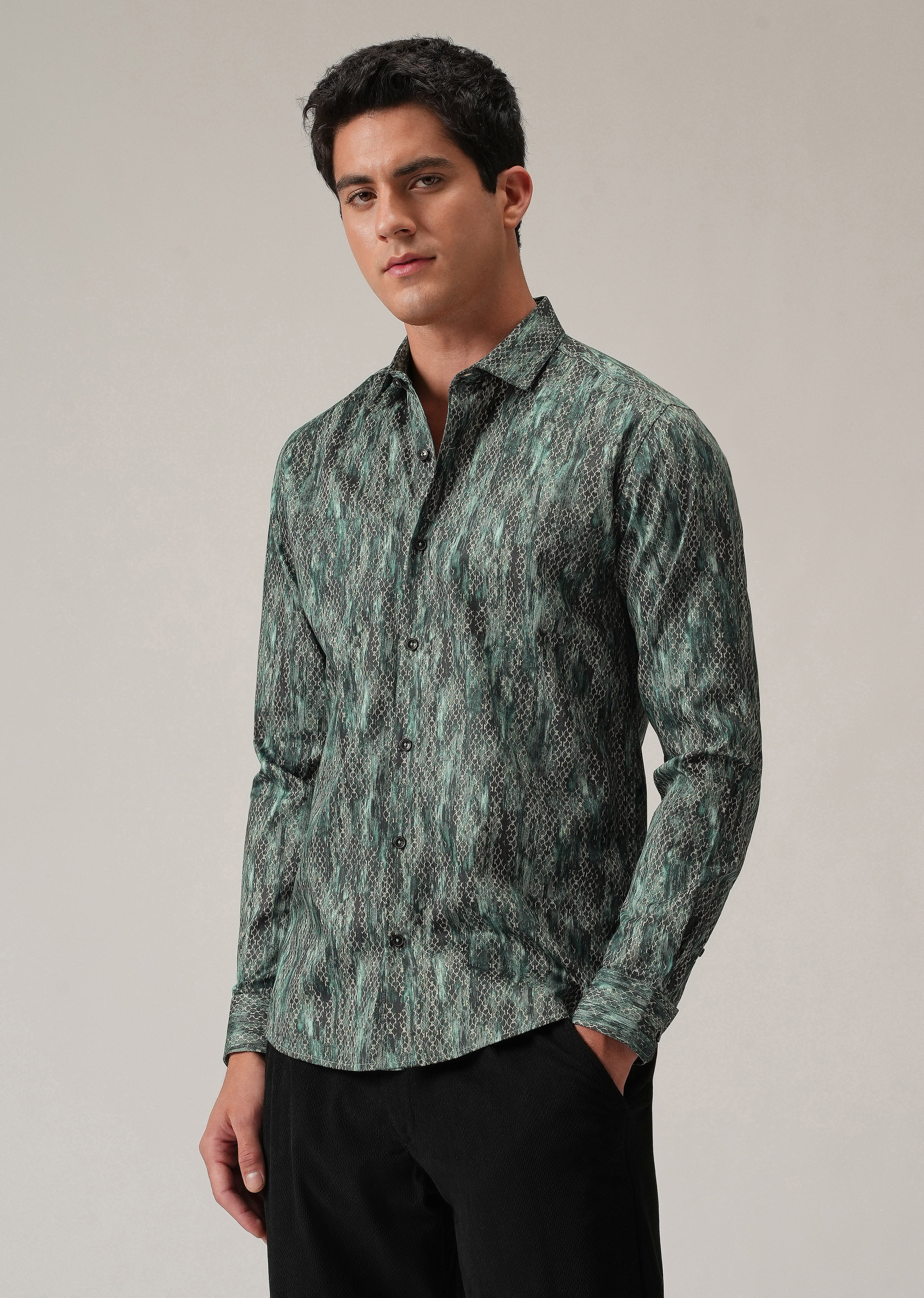 Green Textured Print Shirt