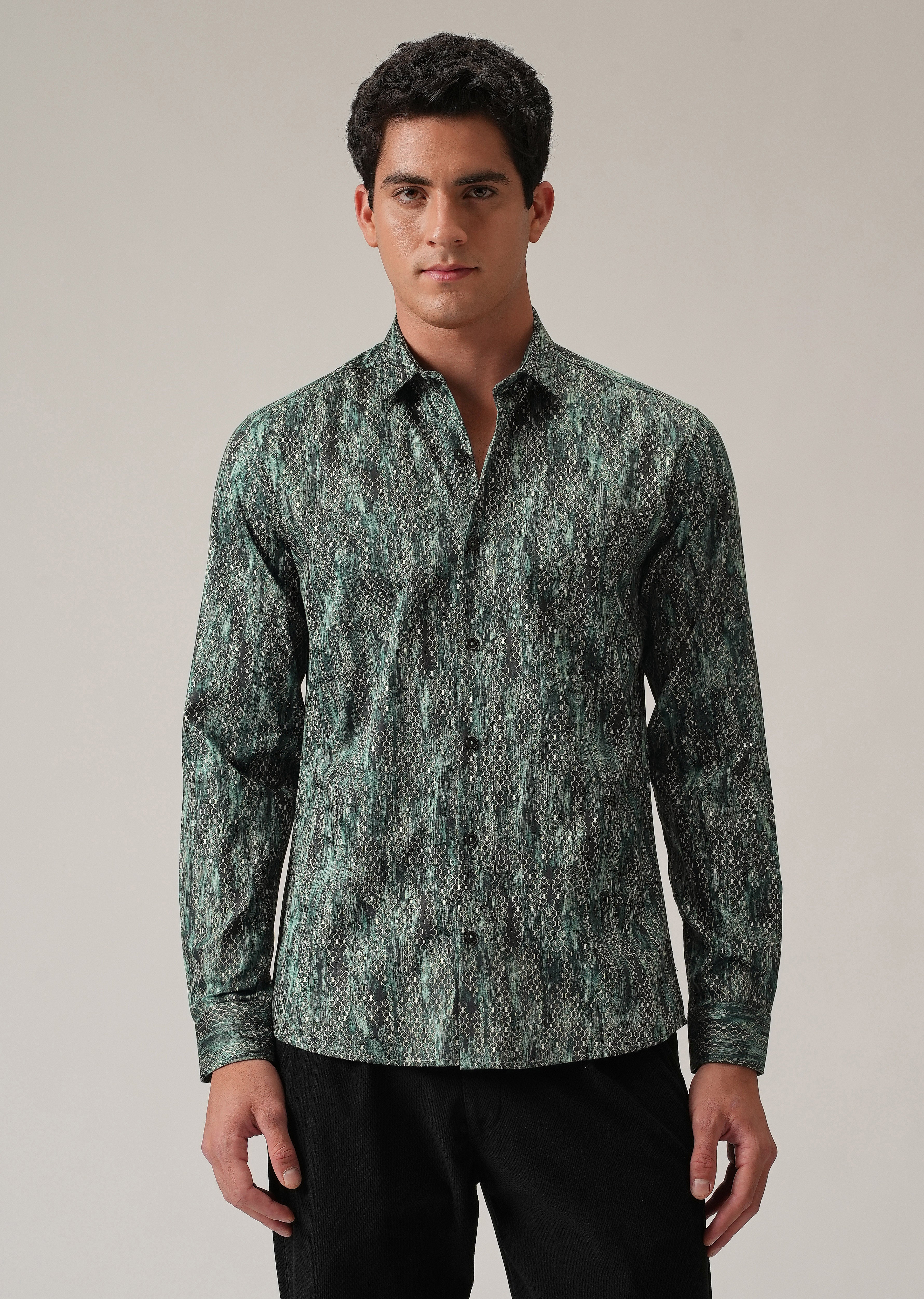 Green Textured Print Shirt
