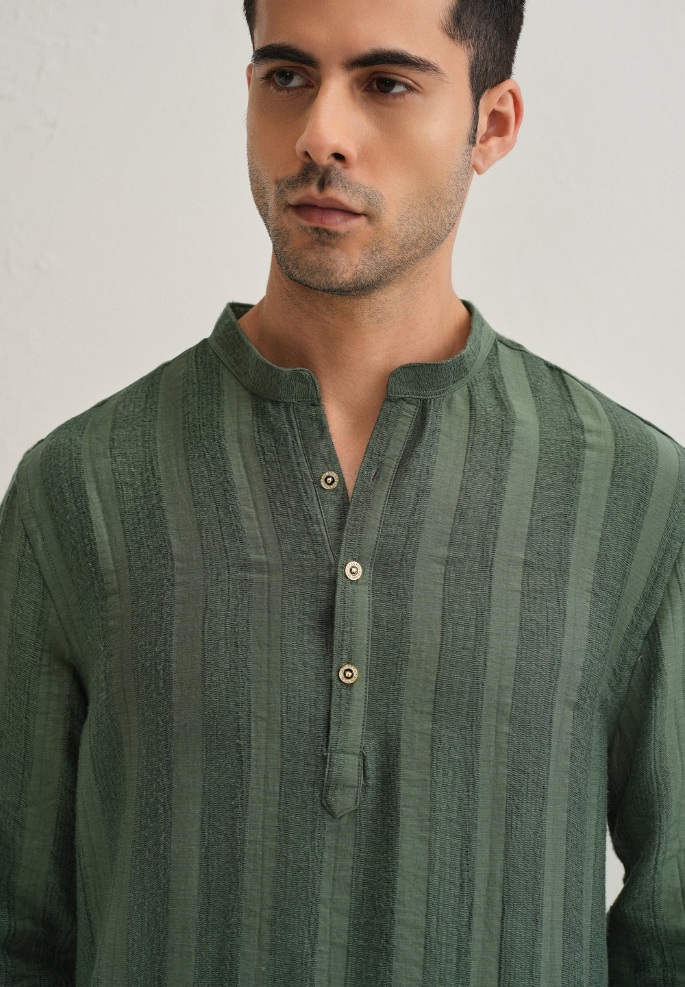 Green Textured Vertical Stripe Kurta