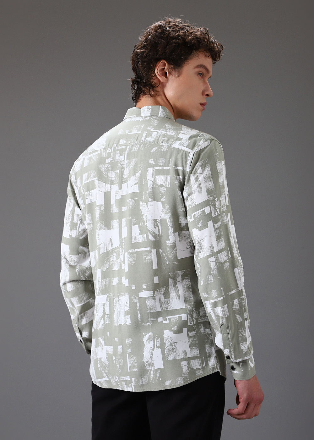 Green White Abstract Printed Shirt