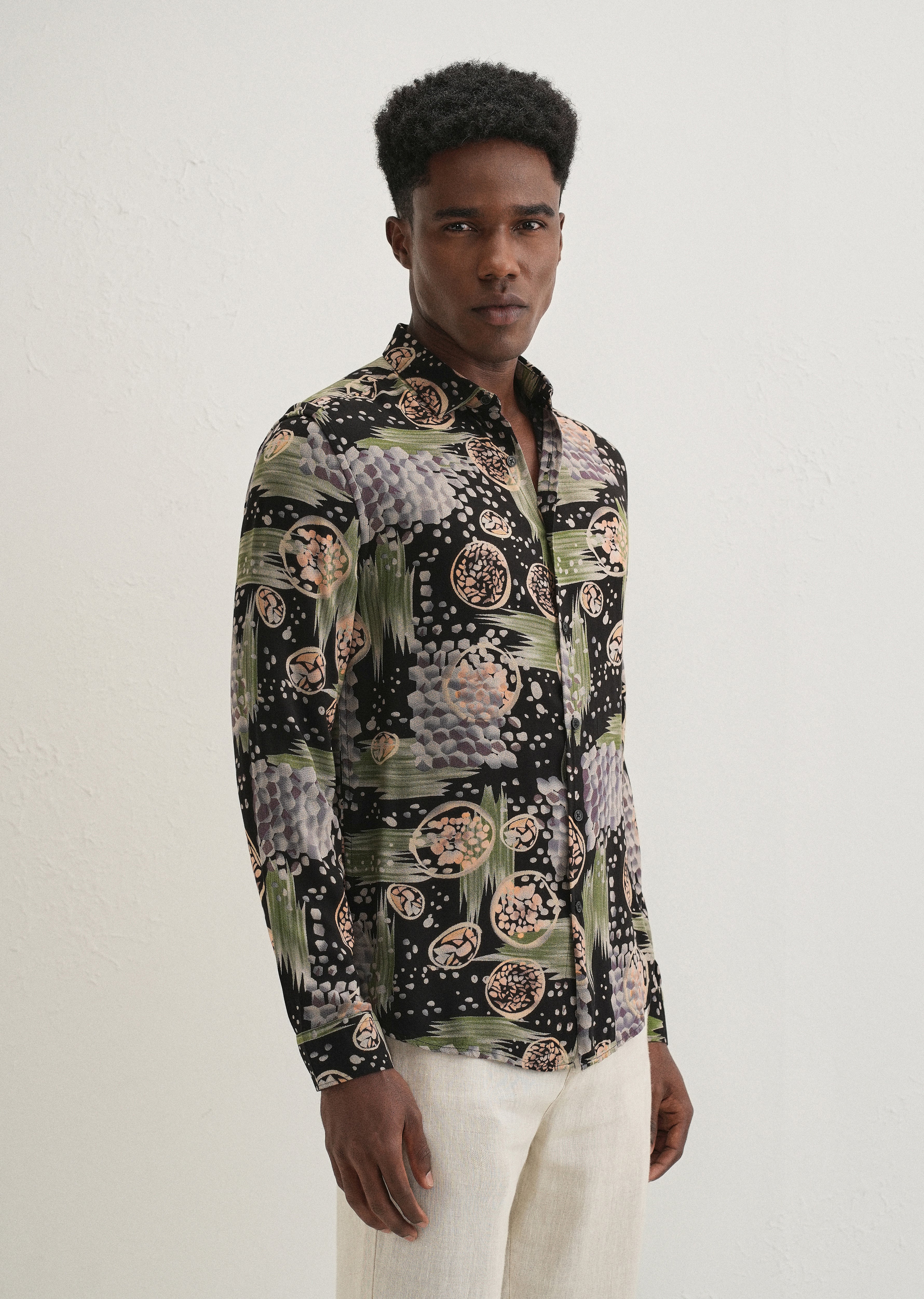 Green Abstract Feather Shirt