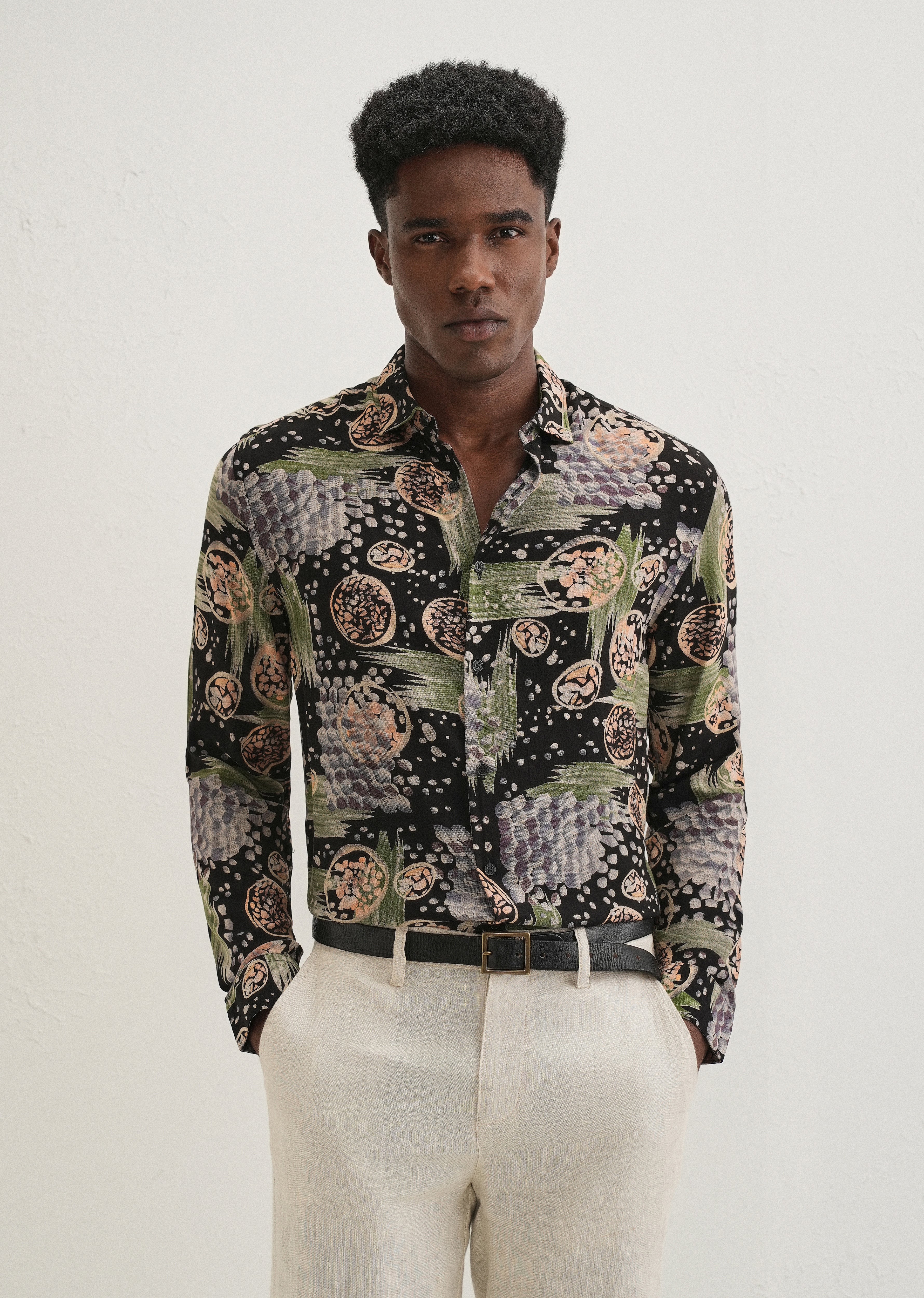 Green Abstract Feather Shirt