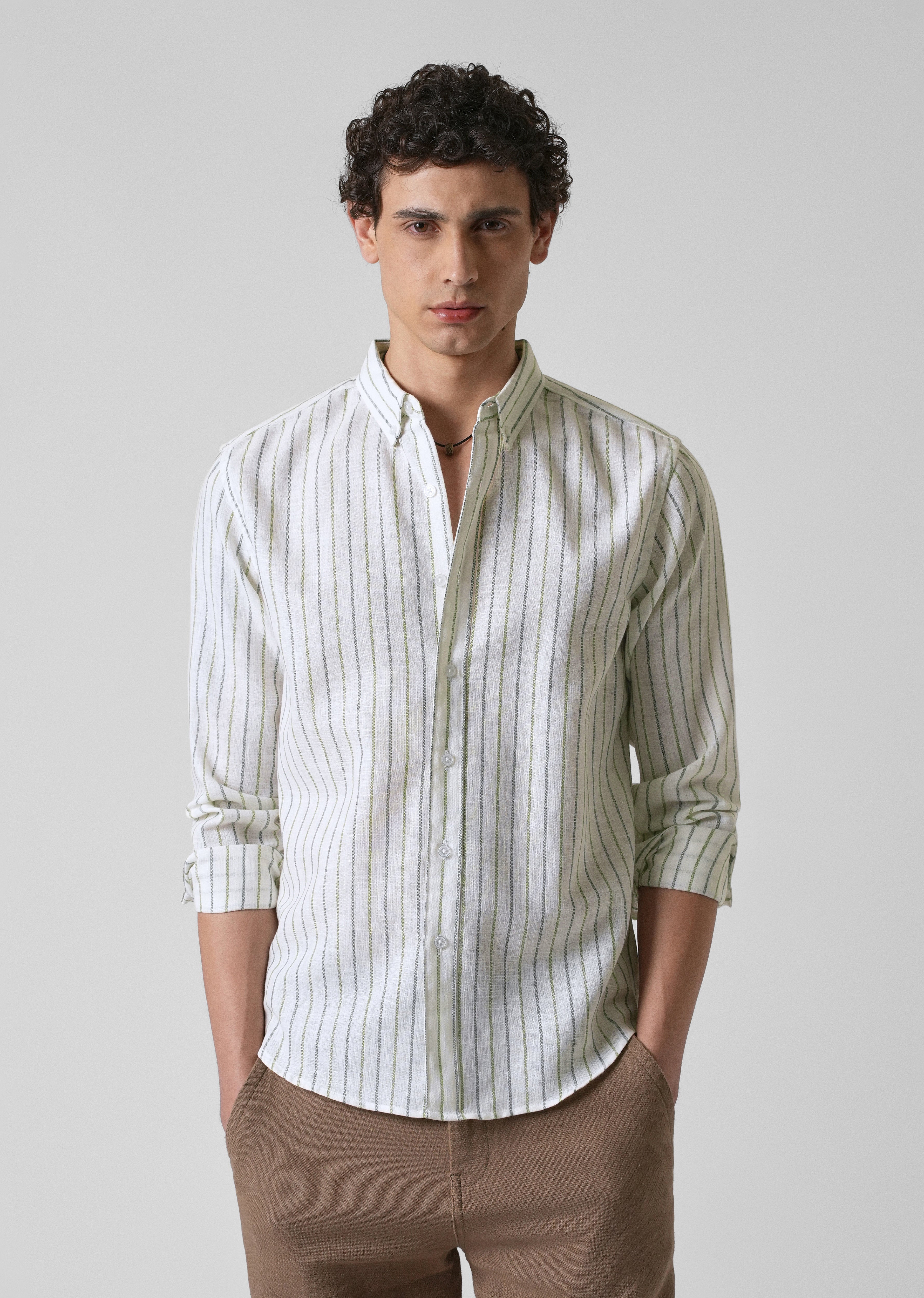 Green Blue Blended Cotton Pin Stripe Shirt