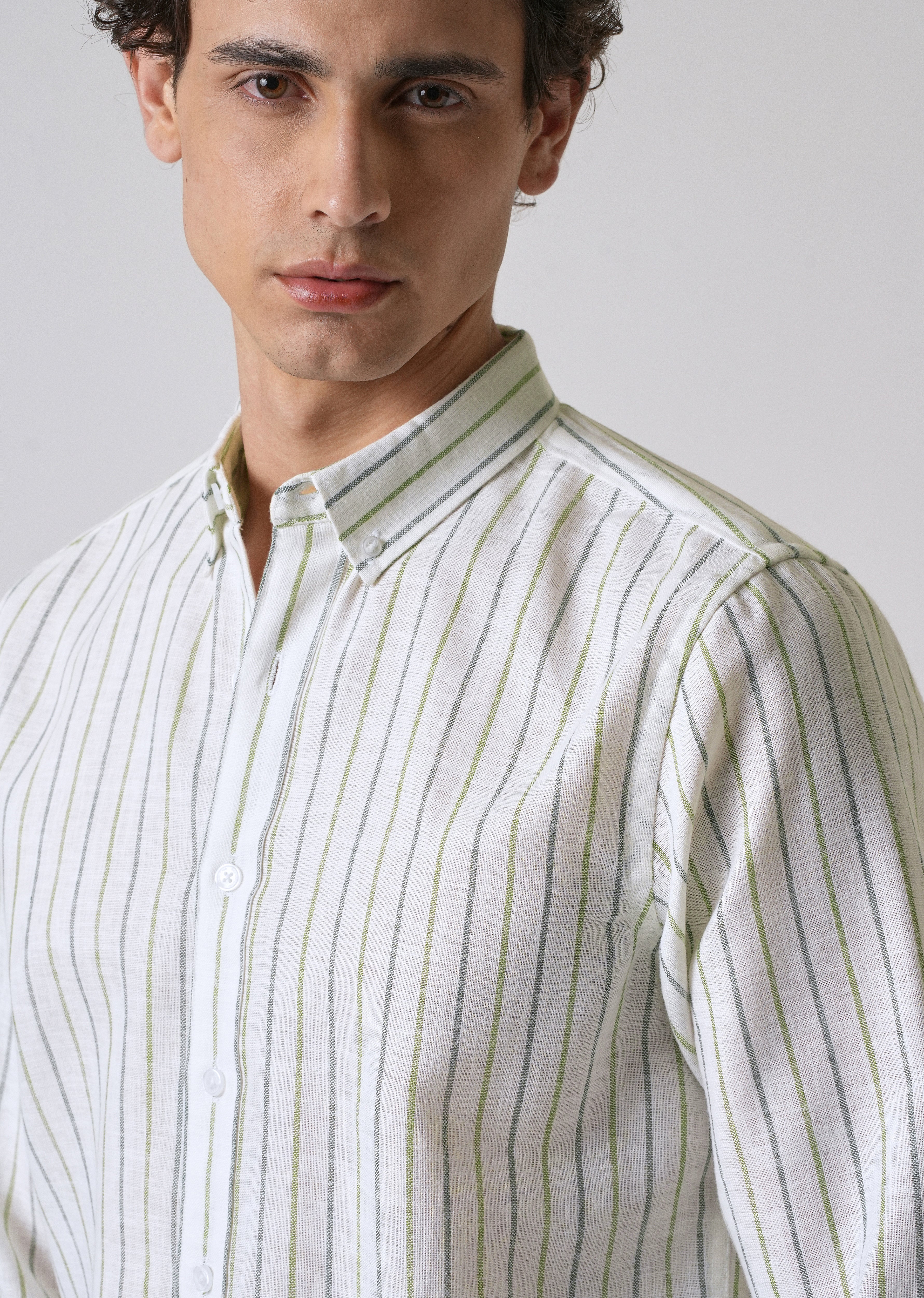 Green Blue Blended Cotton Pin Stripe Shirt