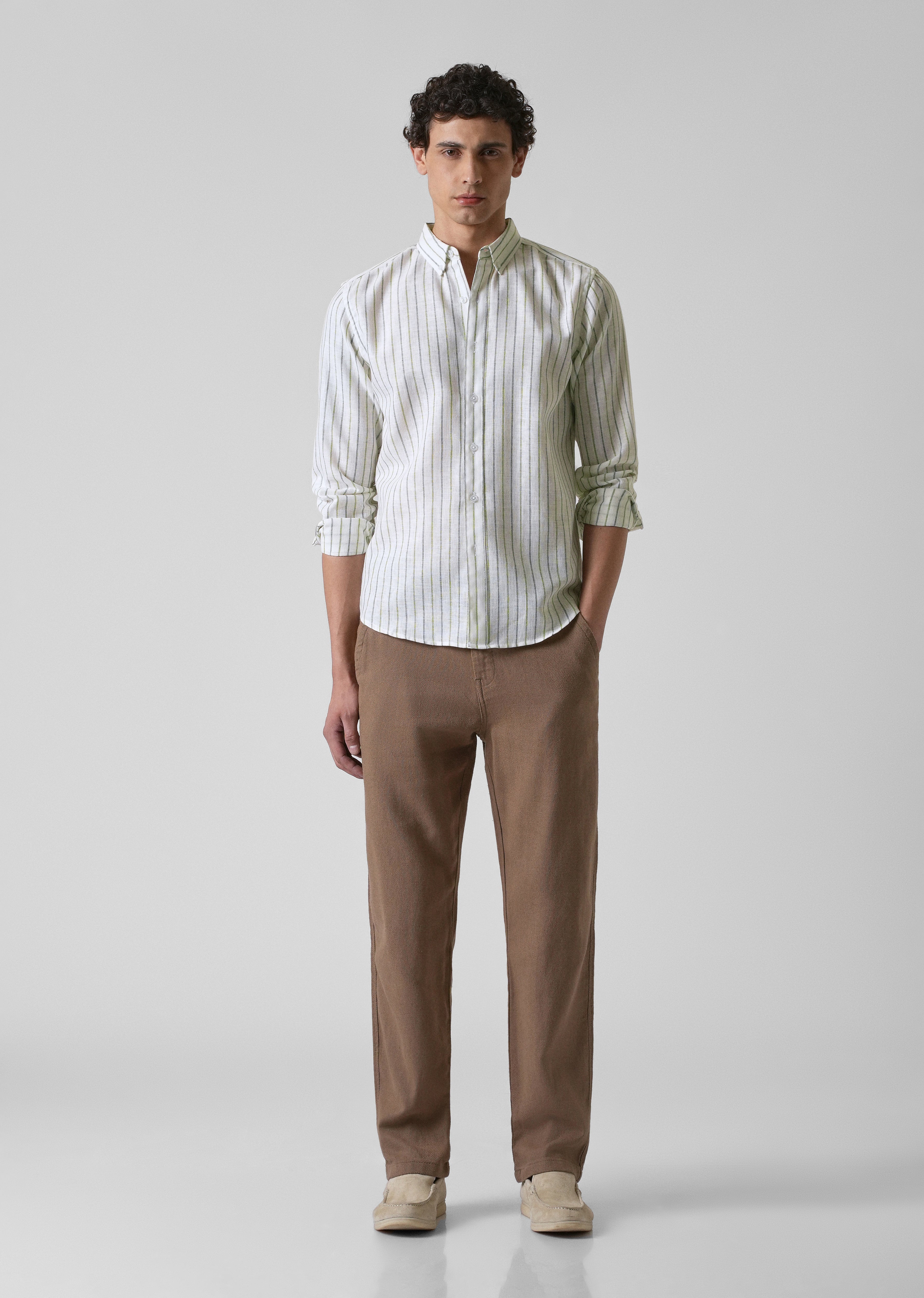 Green Blue Blended Cotton Pin Stripe Shirt