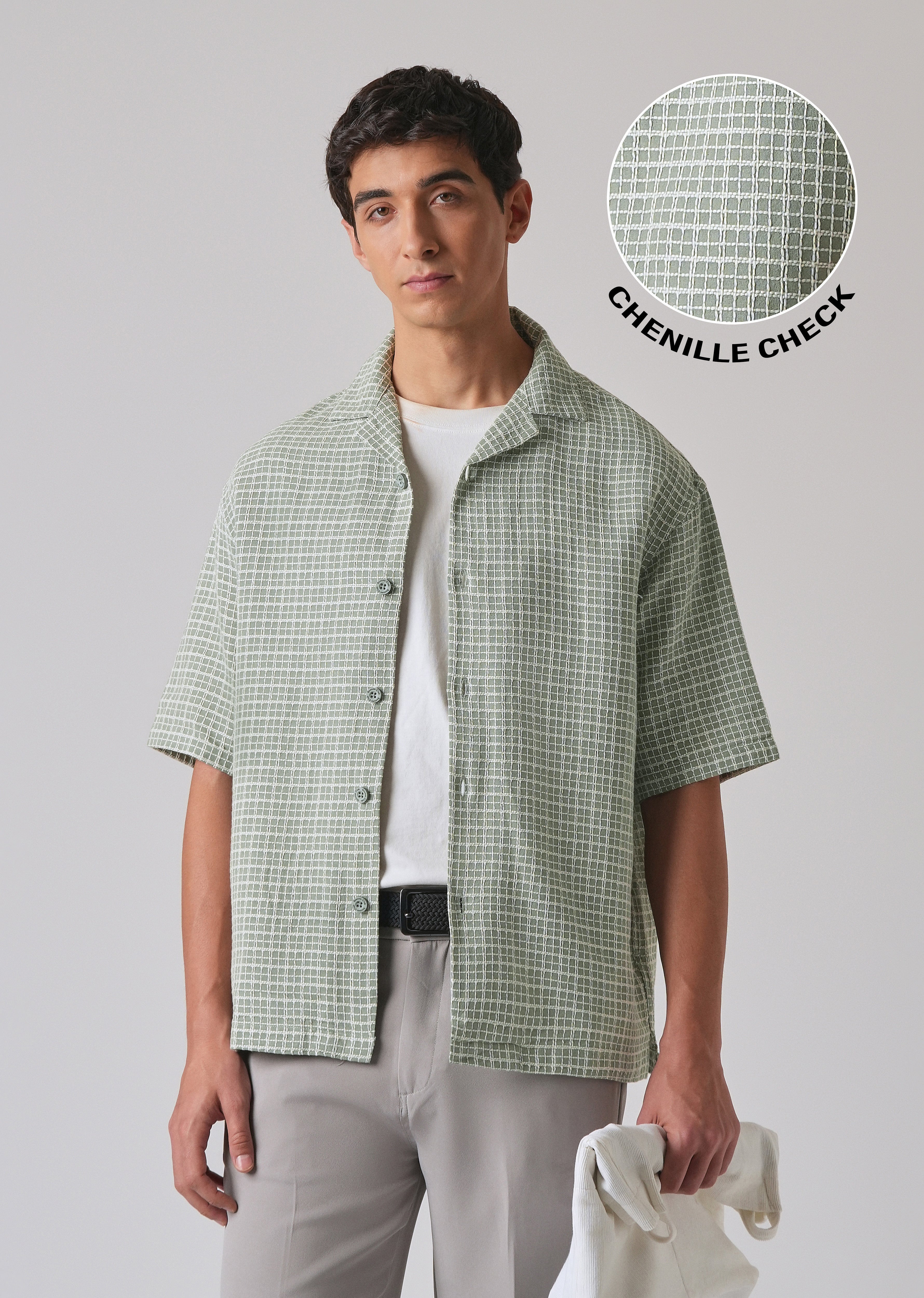 Green Cotton Chenille Check Shirt