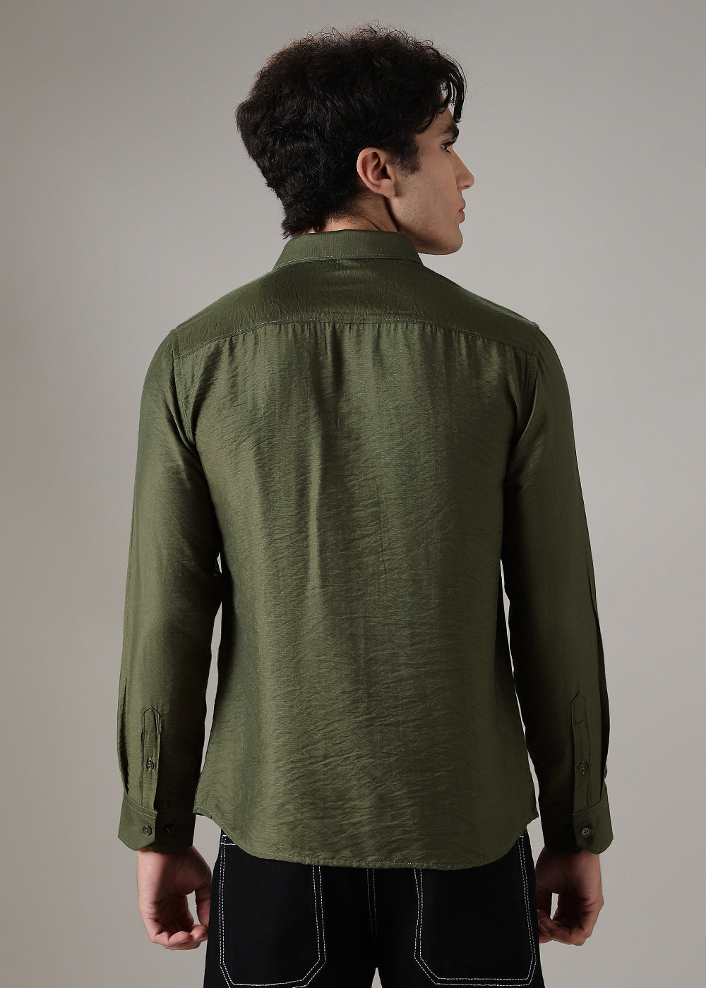 Green Plain Crushed Satin Shirt