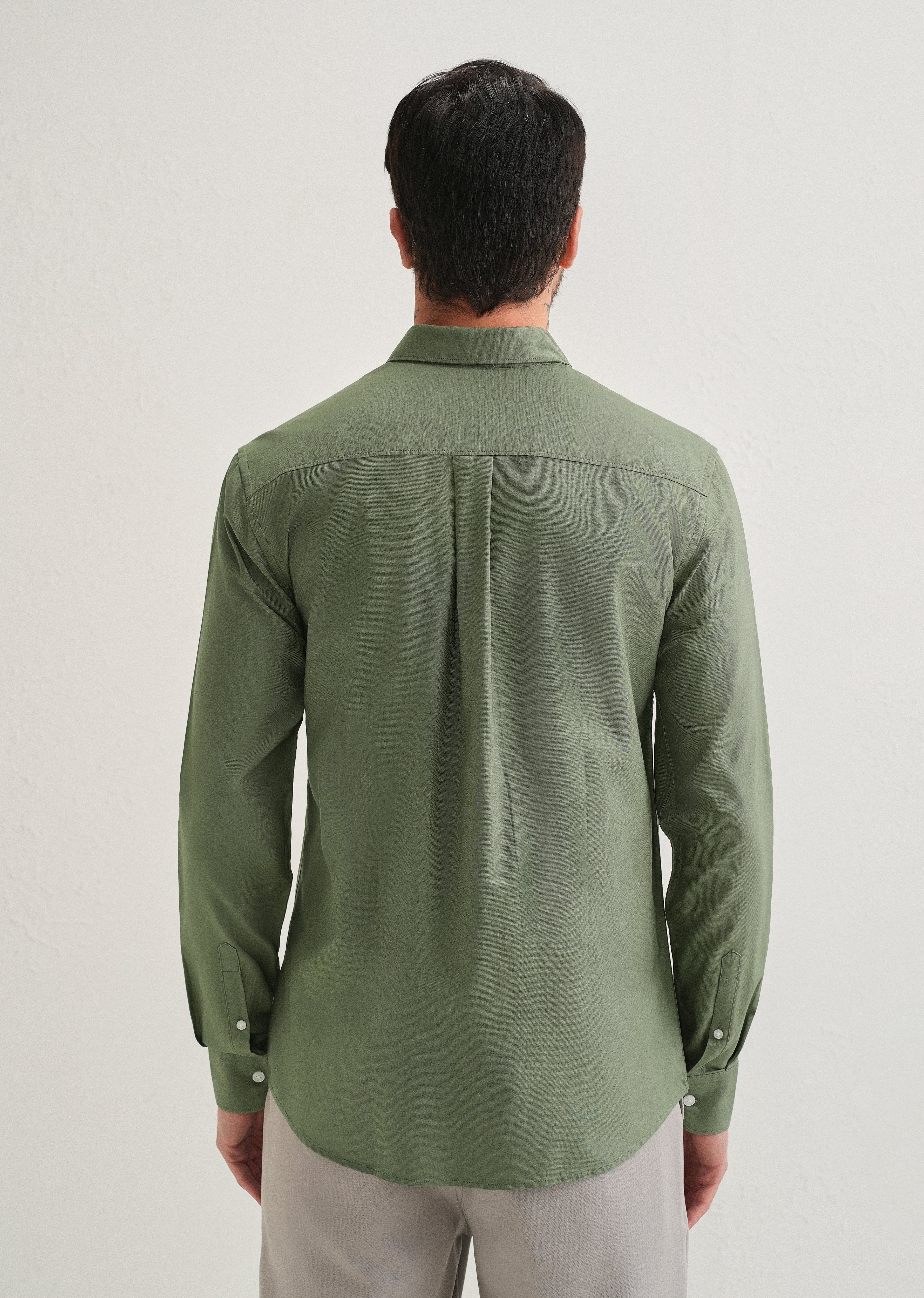 Green Plain Cotton Oxford Shirt