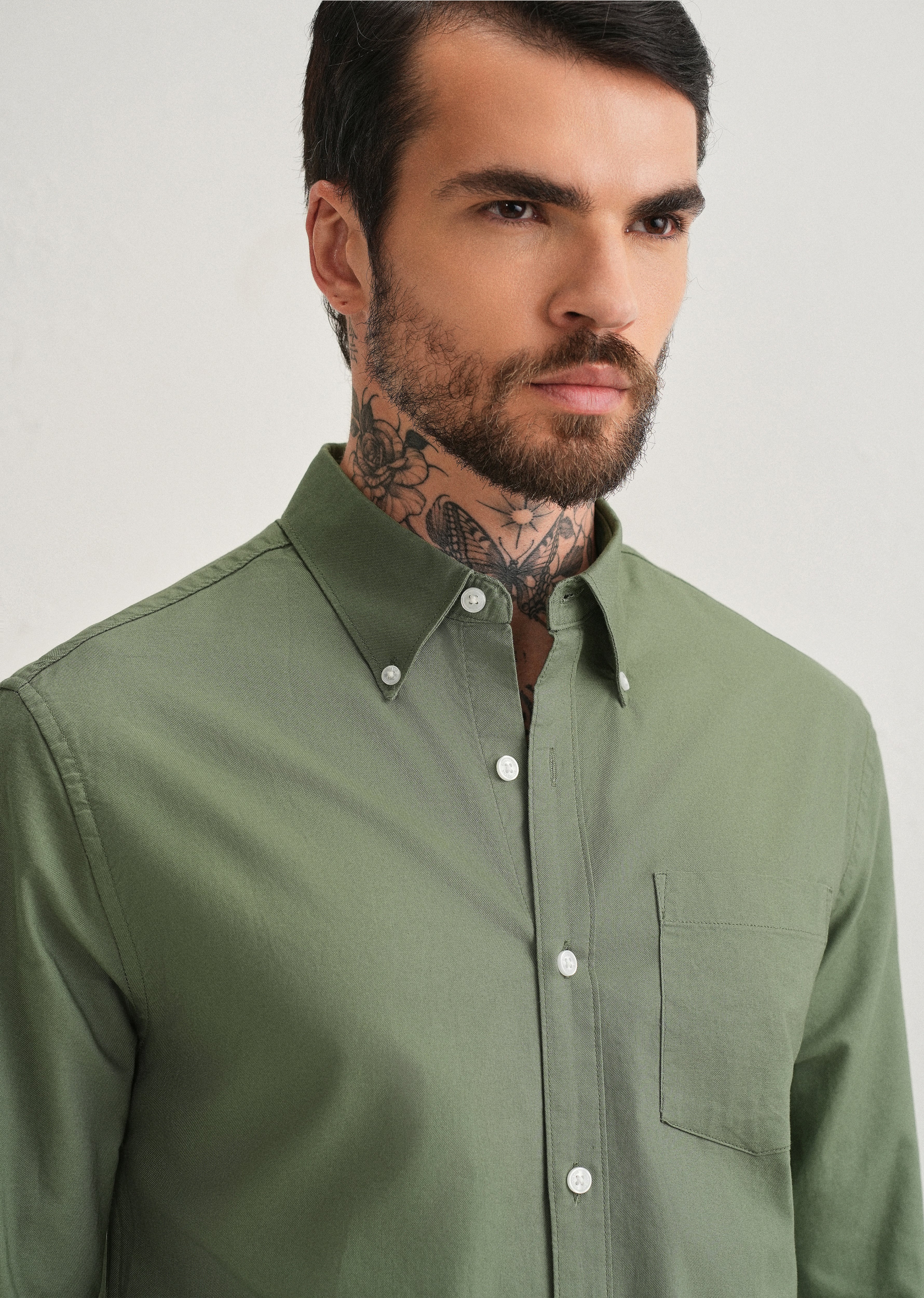 Green Plain Cotton Oxford Shirt