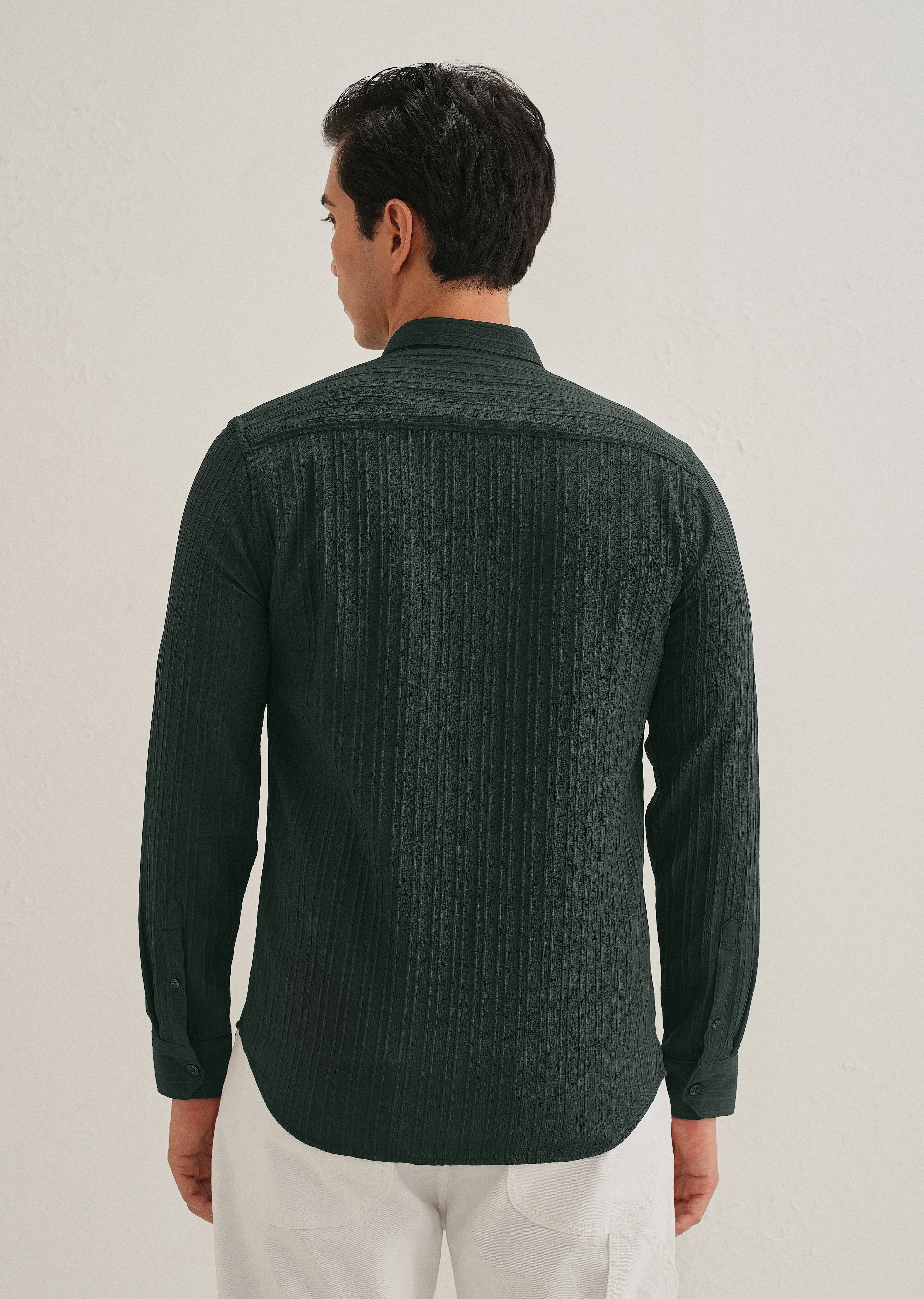 Green Plain Self Striped Shirt