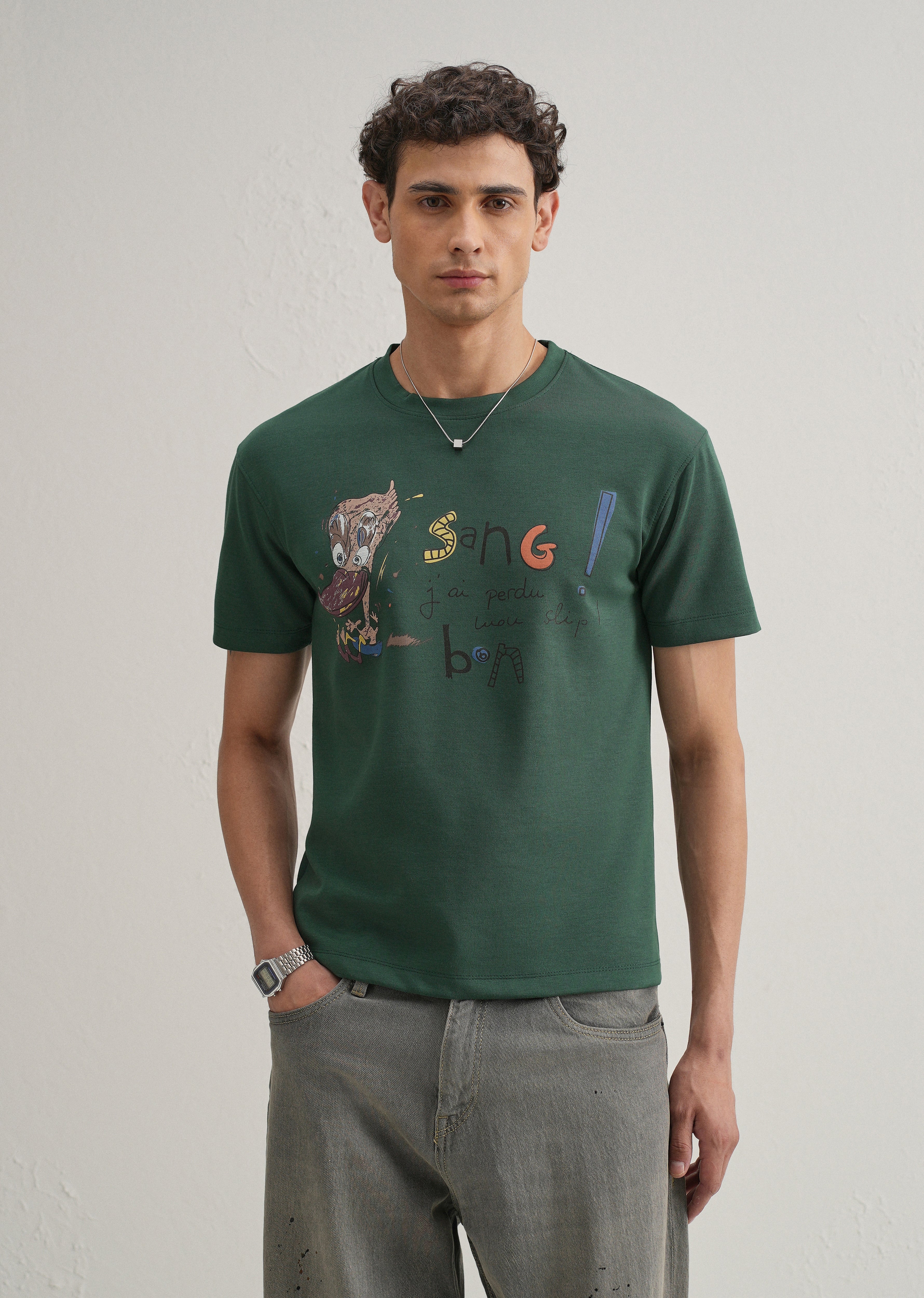Green Printed Crew Neck T-shirt