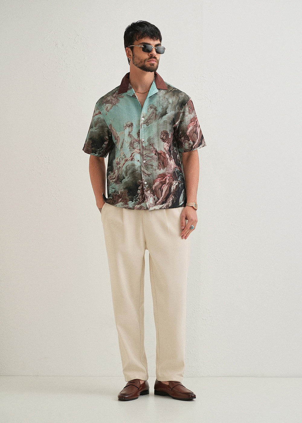 Green Renaissance Placement Print Shirt