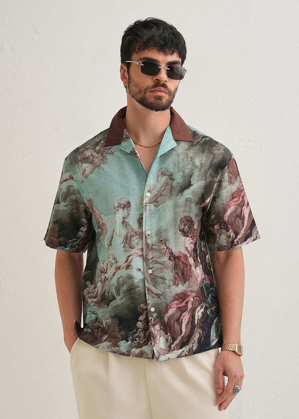Green Renaissance Placement Print Shirt