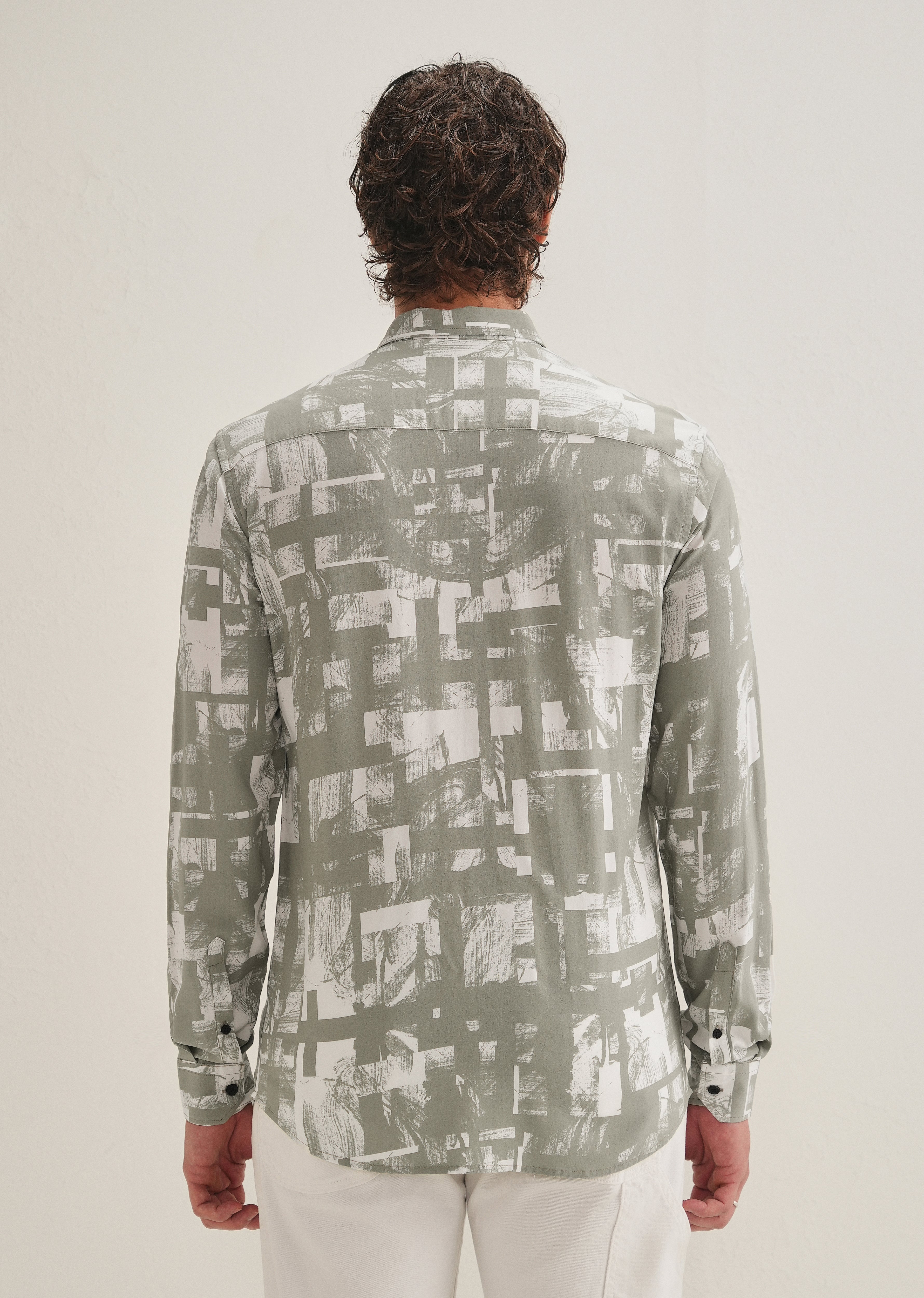 Green White Abstract Printed Shirt
