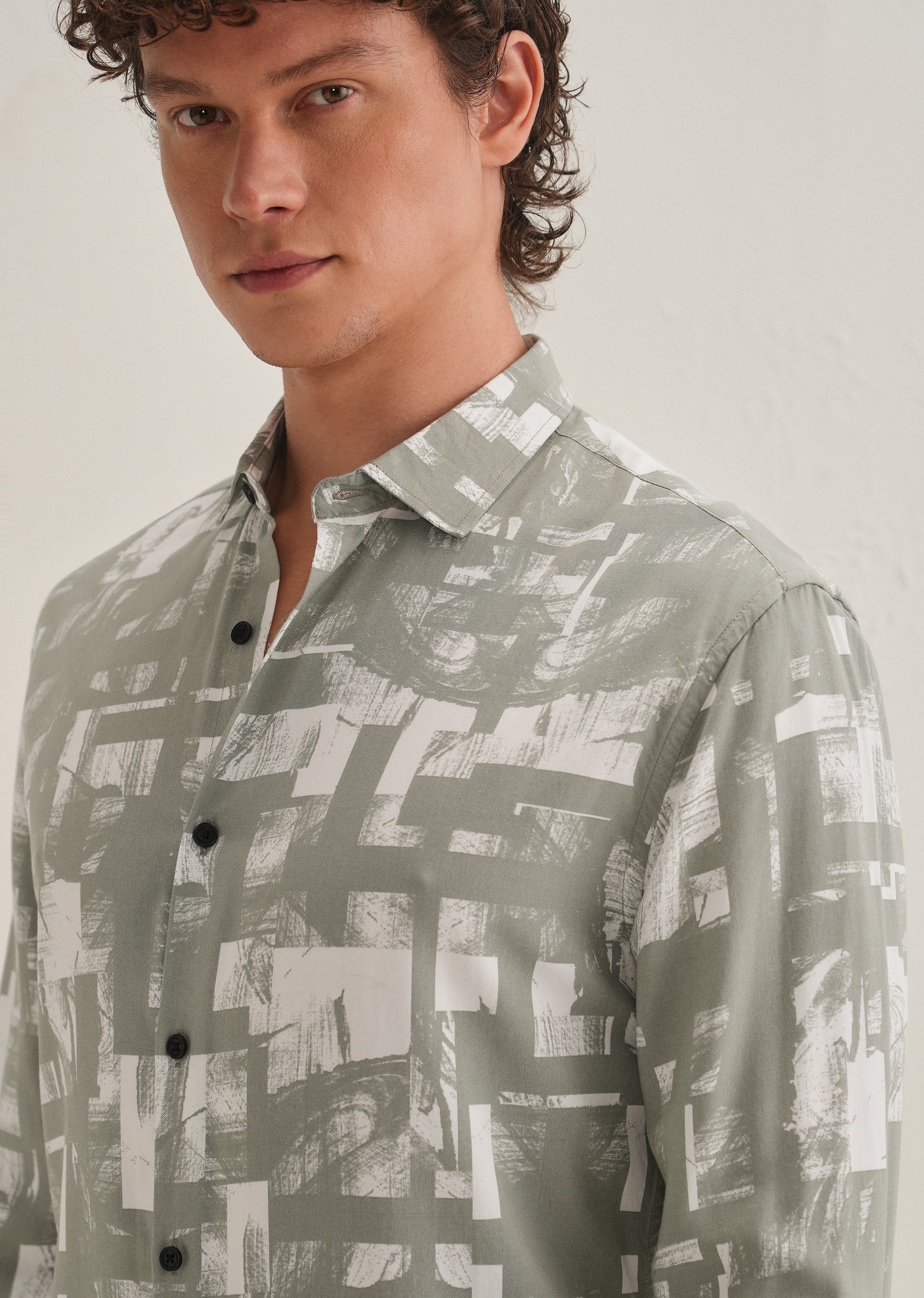 Green White Abstract Printed Shirt
