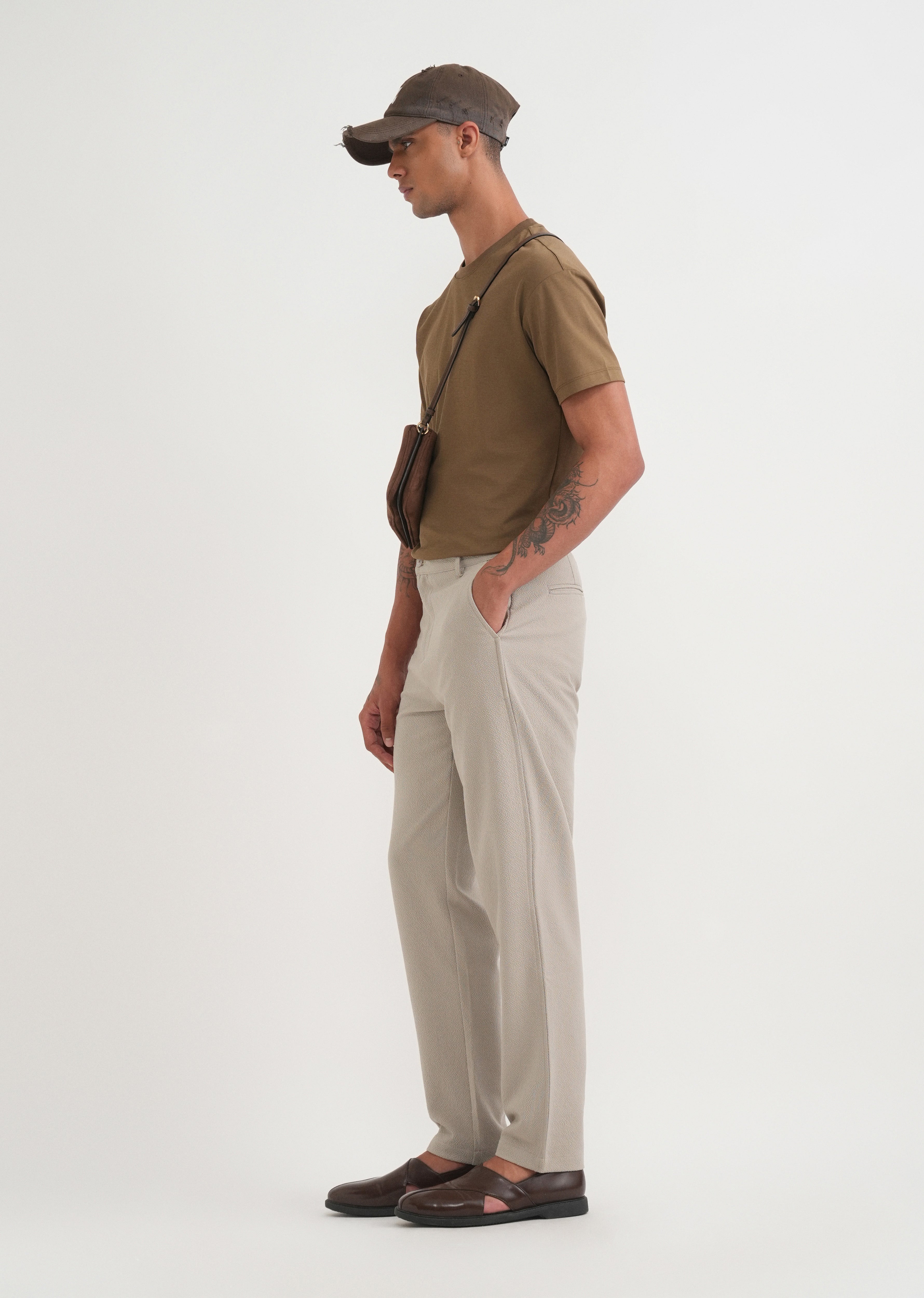 Greige Semi-Elasticated Textured Pant