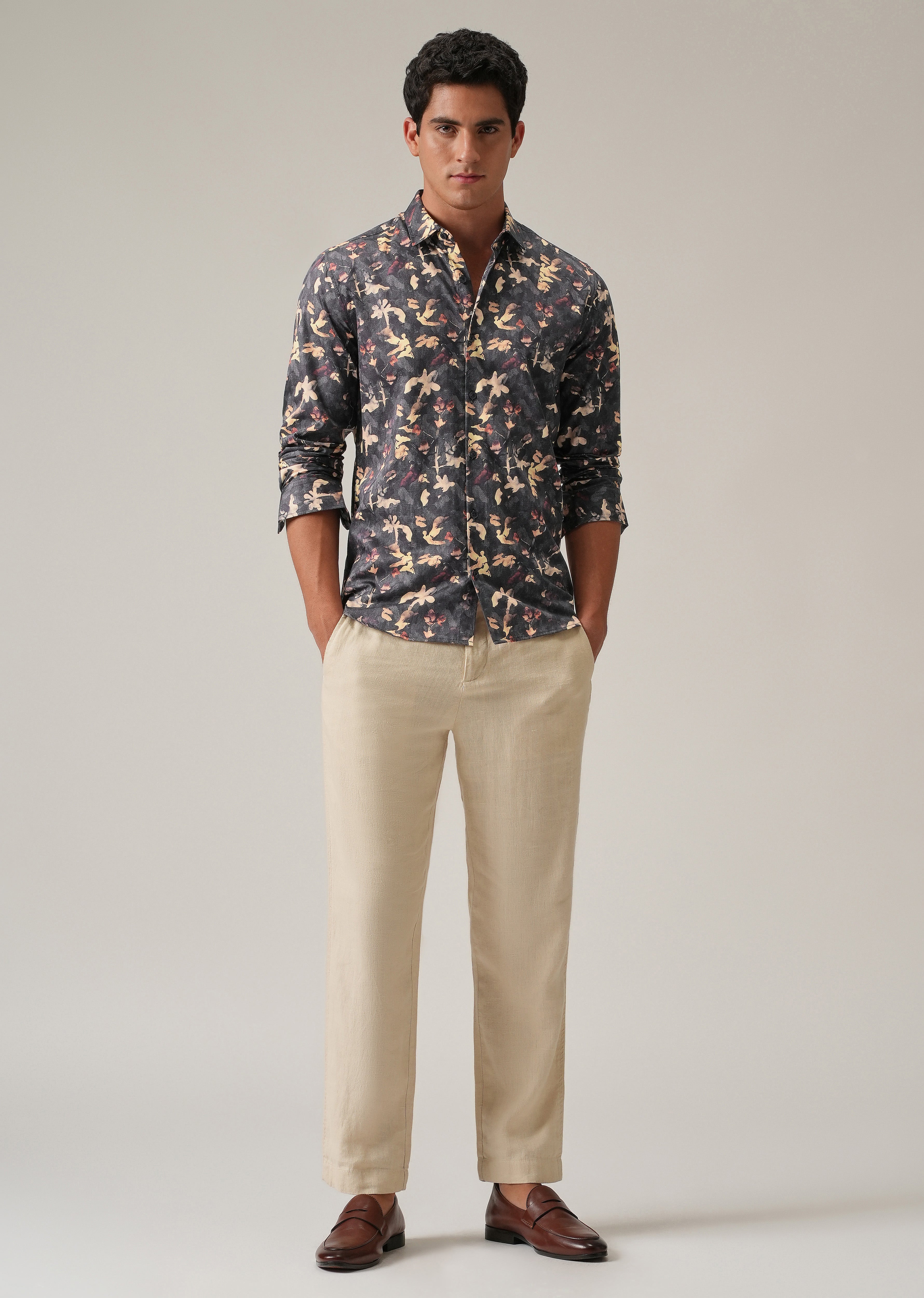 Grey Abstract Floral Print Shirt