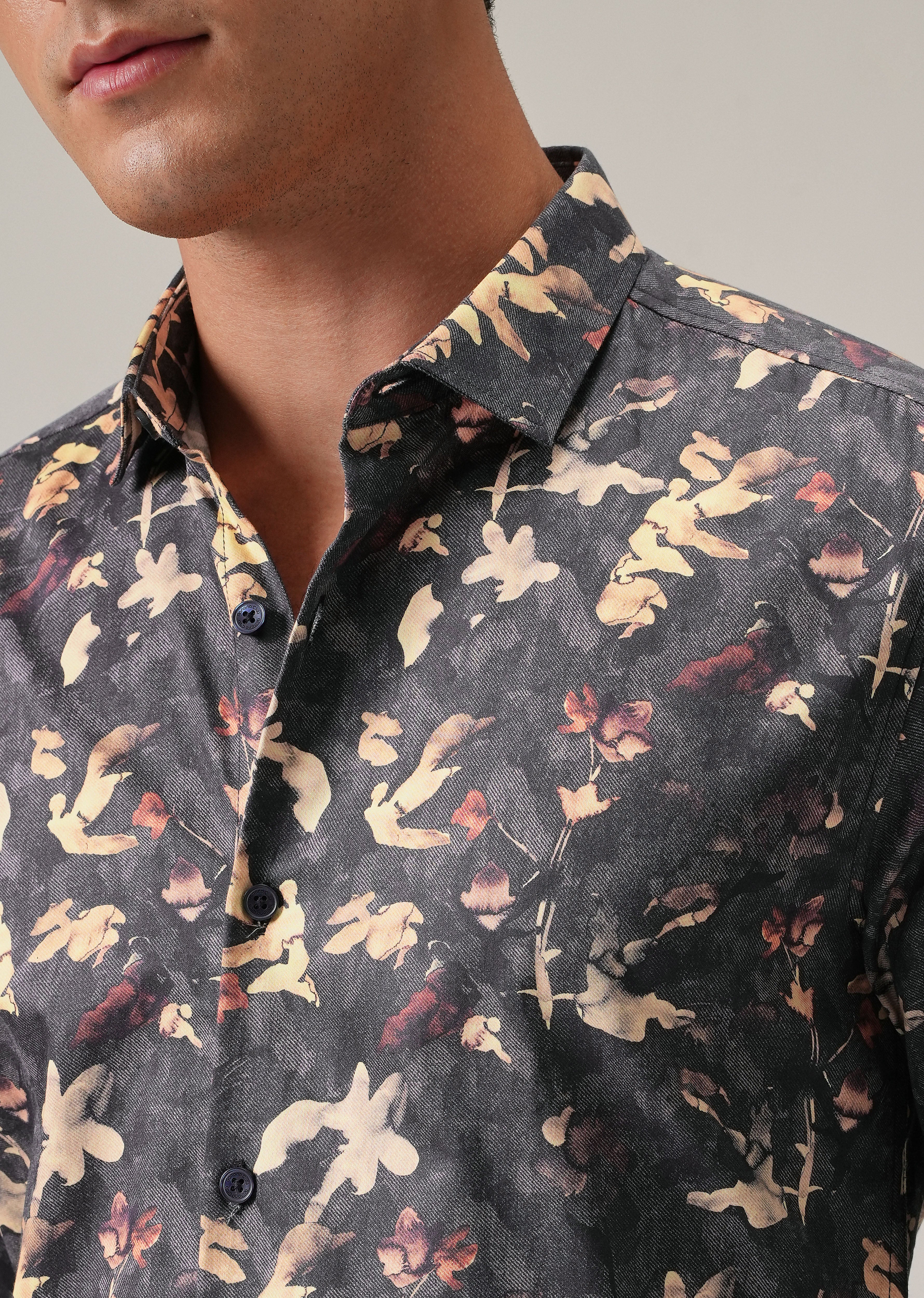 Grey Abstract Floral Print Shirt