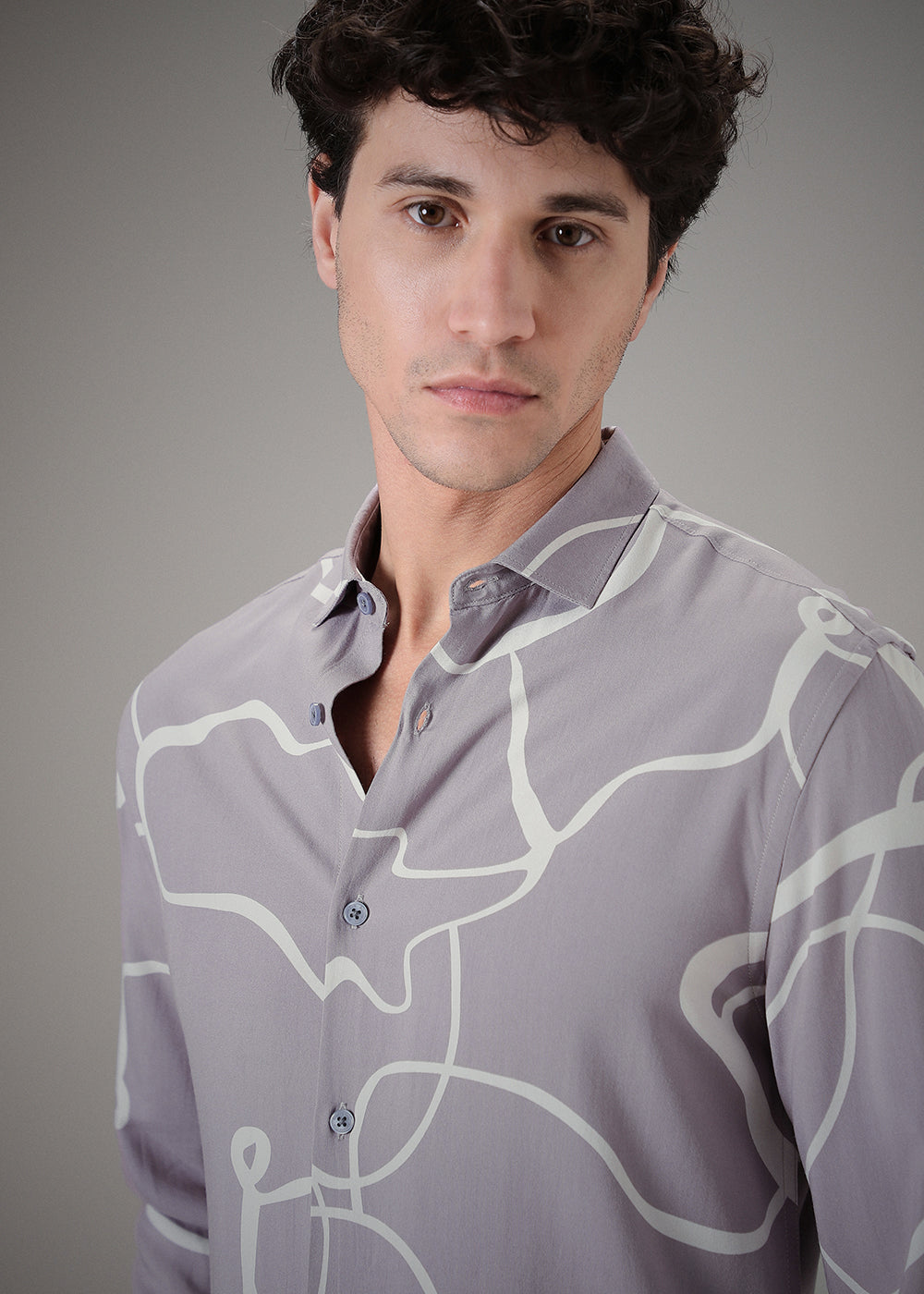 Grey Abstract Line Printed Shirt