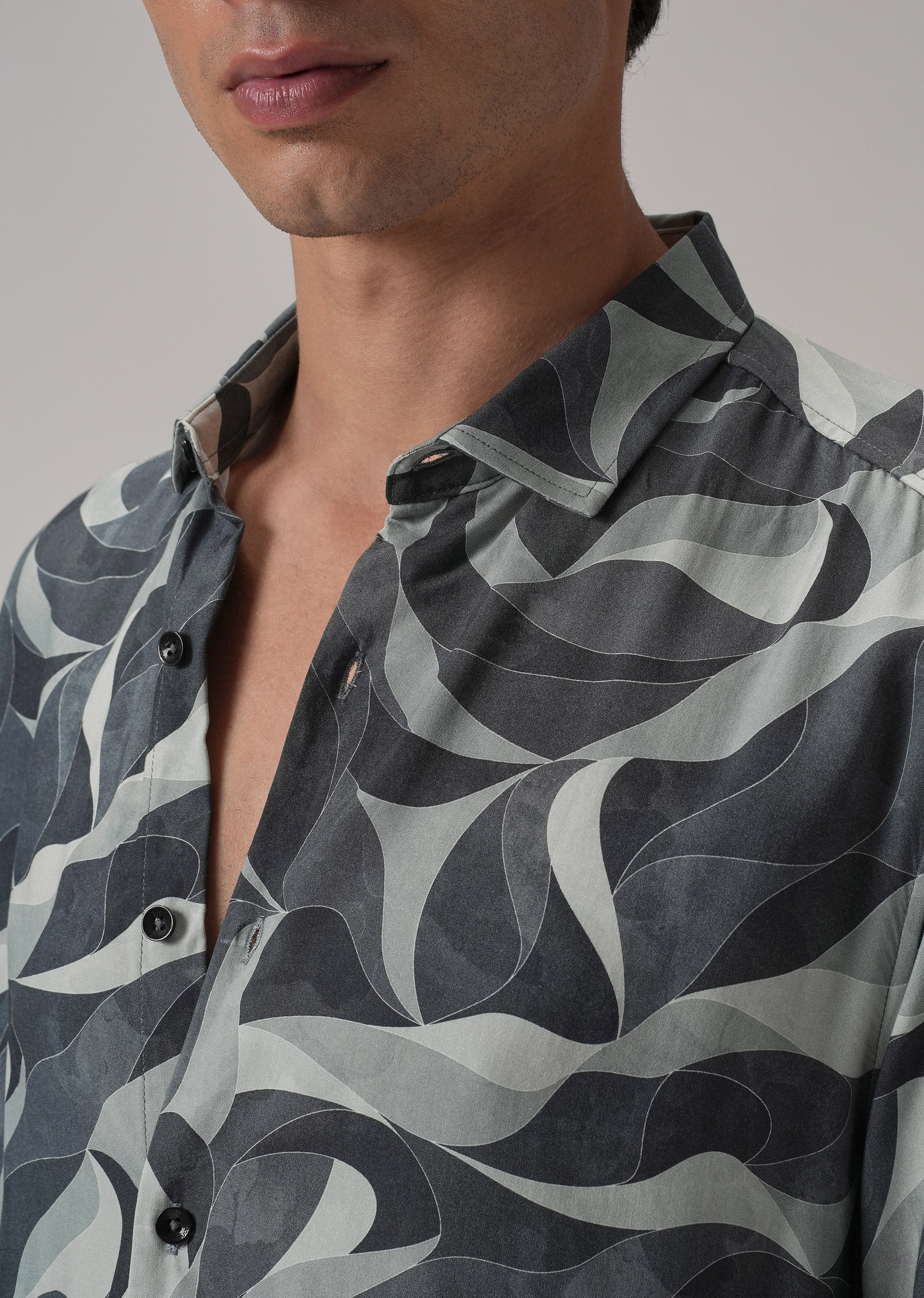 Grey Abstract Swirl Printed Shirt