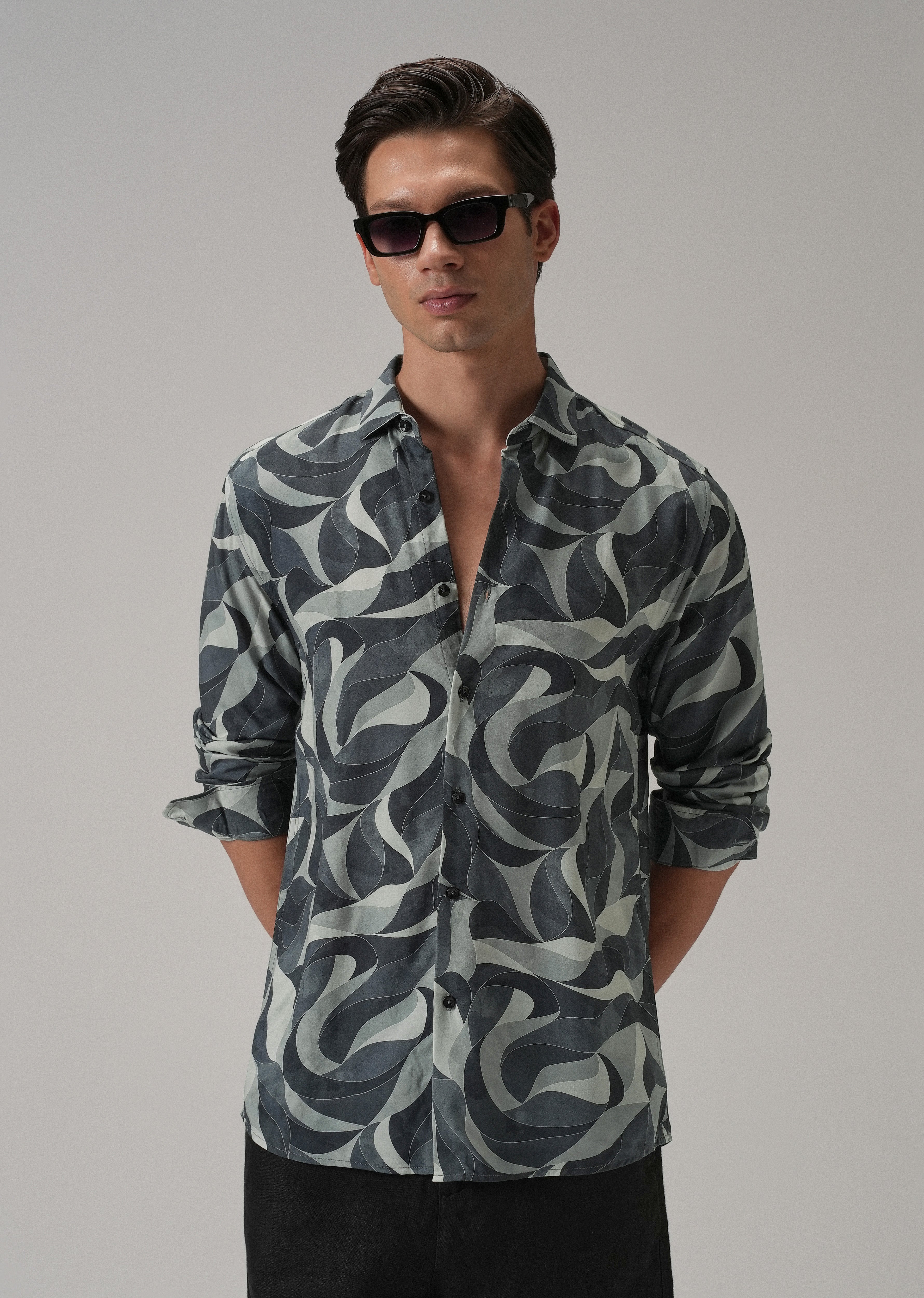 Grey Abstract Swirl Printed Shirt