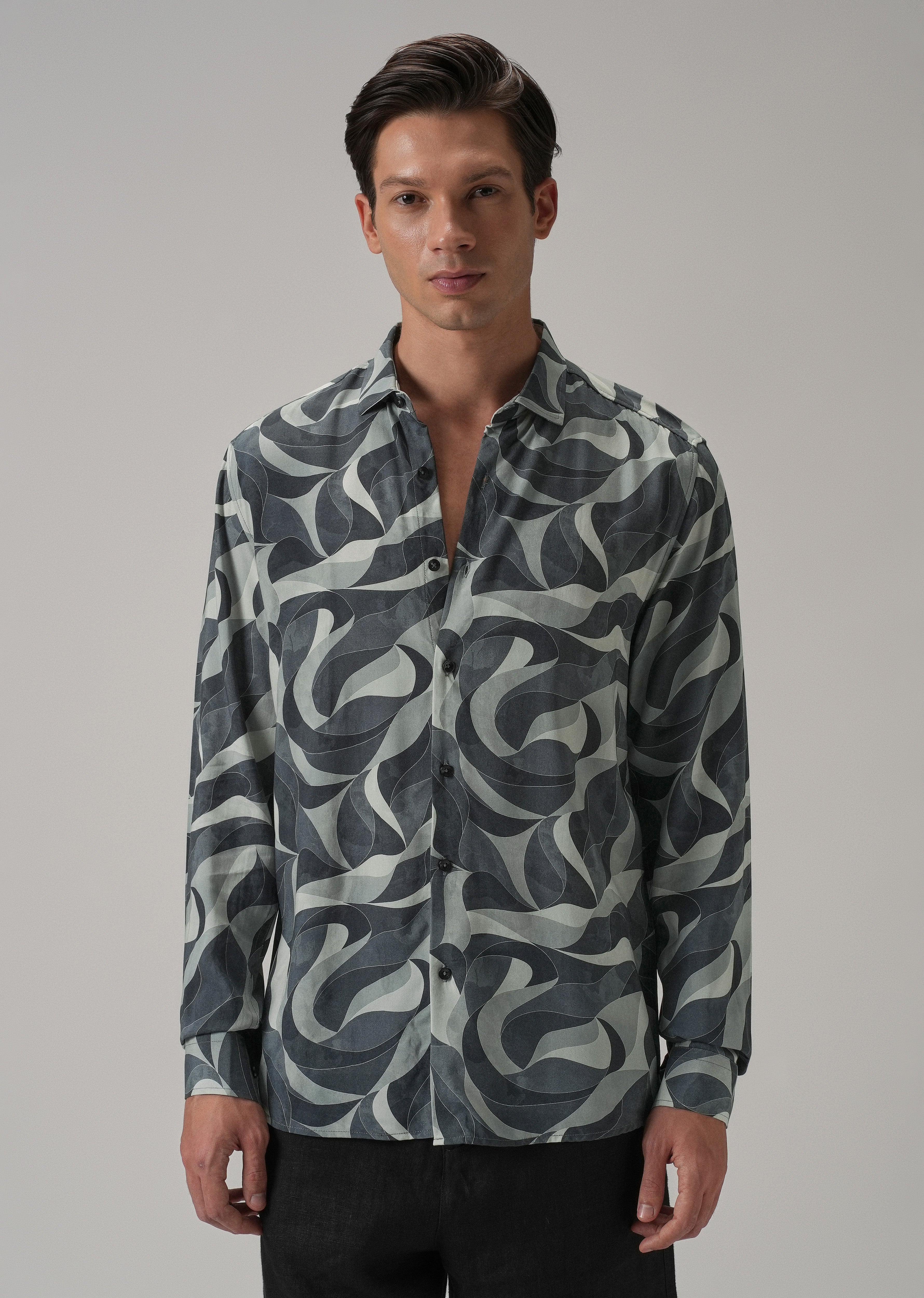 Grey Abstract Swirl Printed Shirt