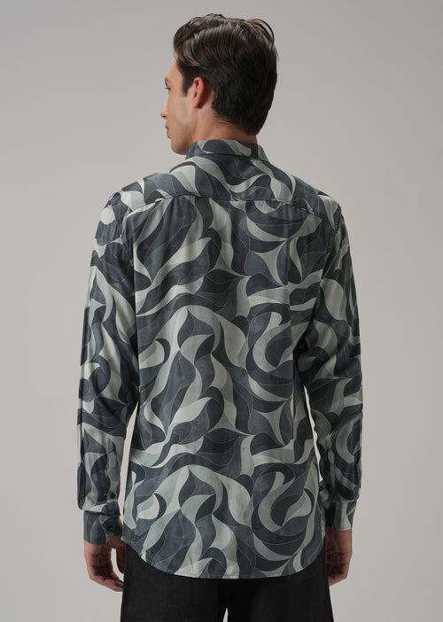Grey Abstract Swirl Printed Shirt