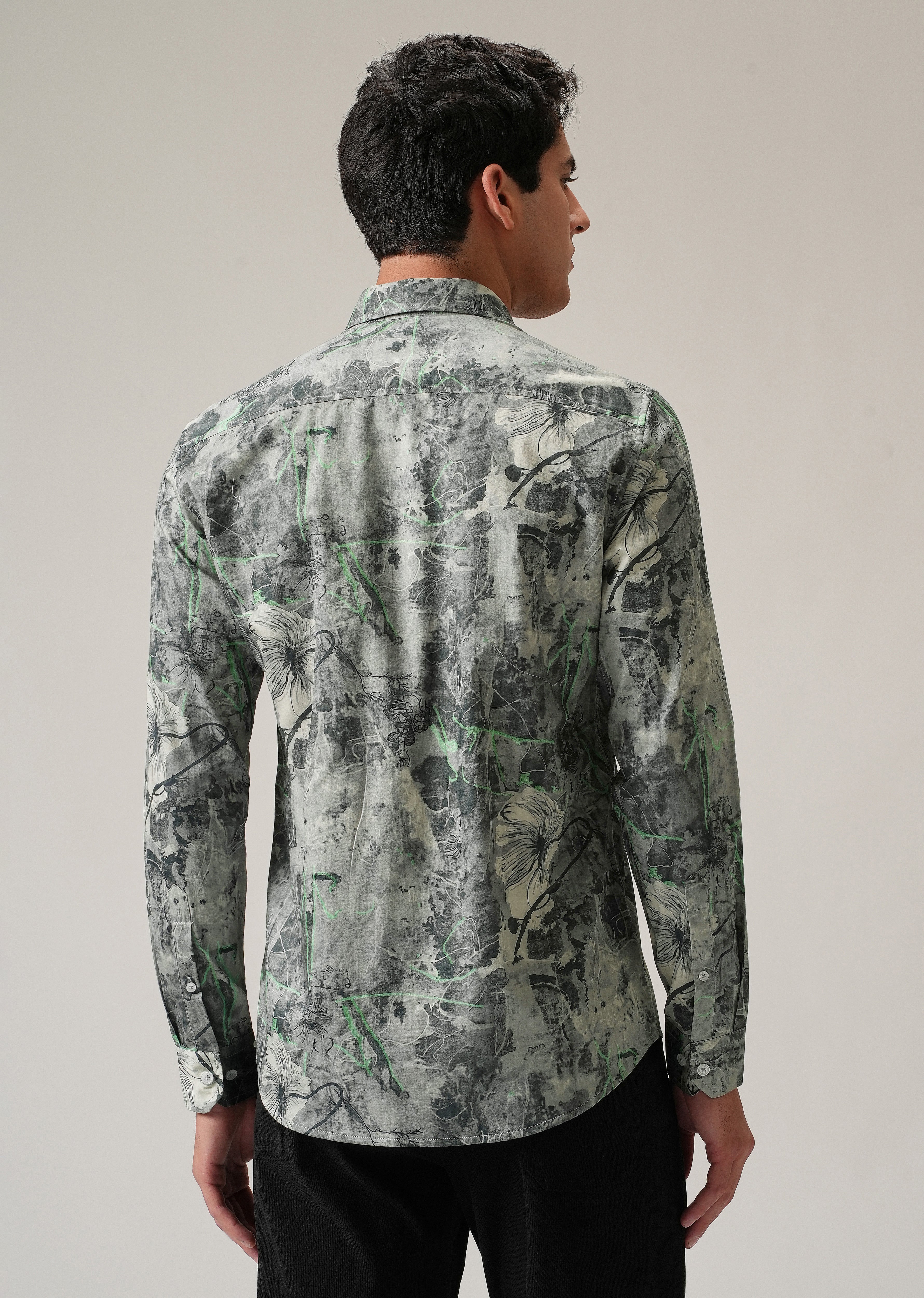 Grey Artistic Floral Print Shirt