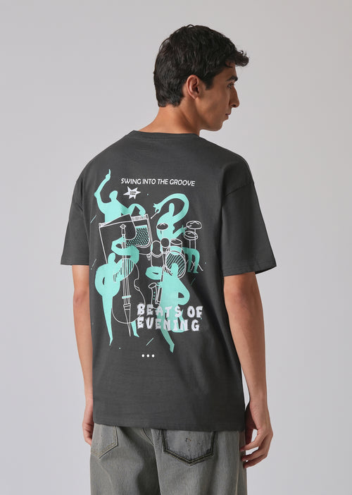 Grey Back Graphic Printed Oversized T-shirt