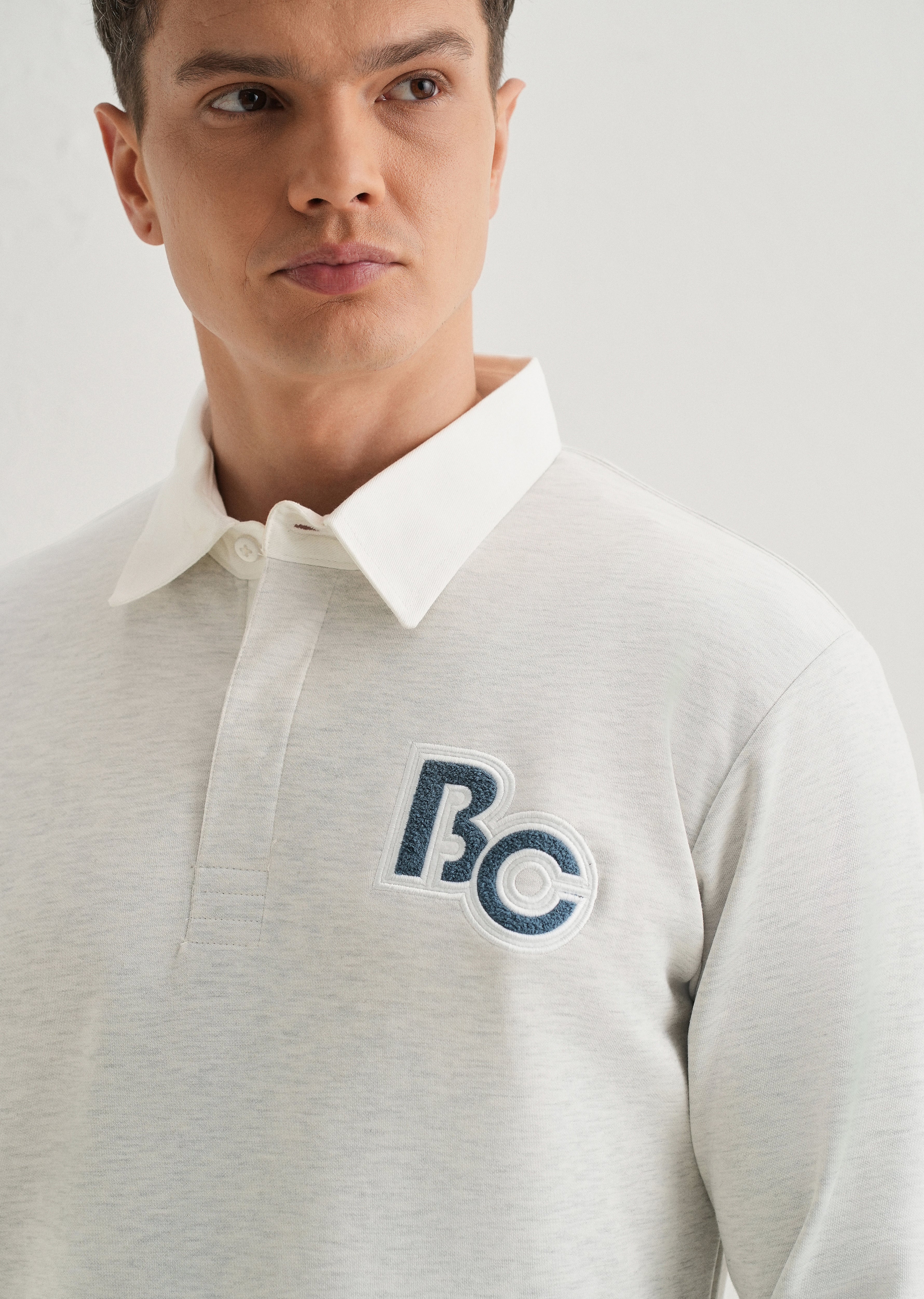 Grey Back Print Polo Sweatshirt