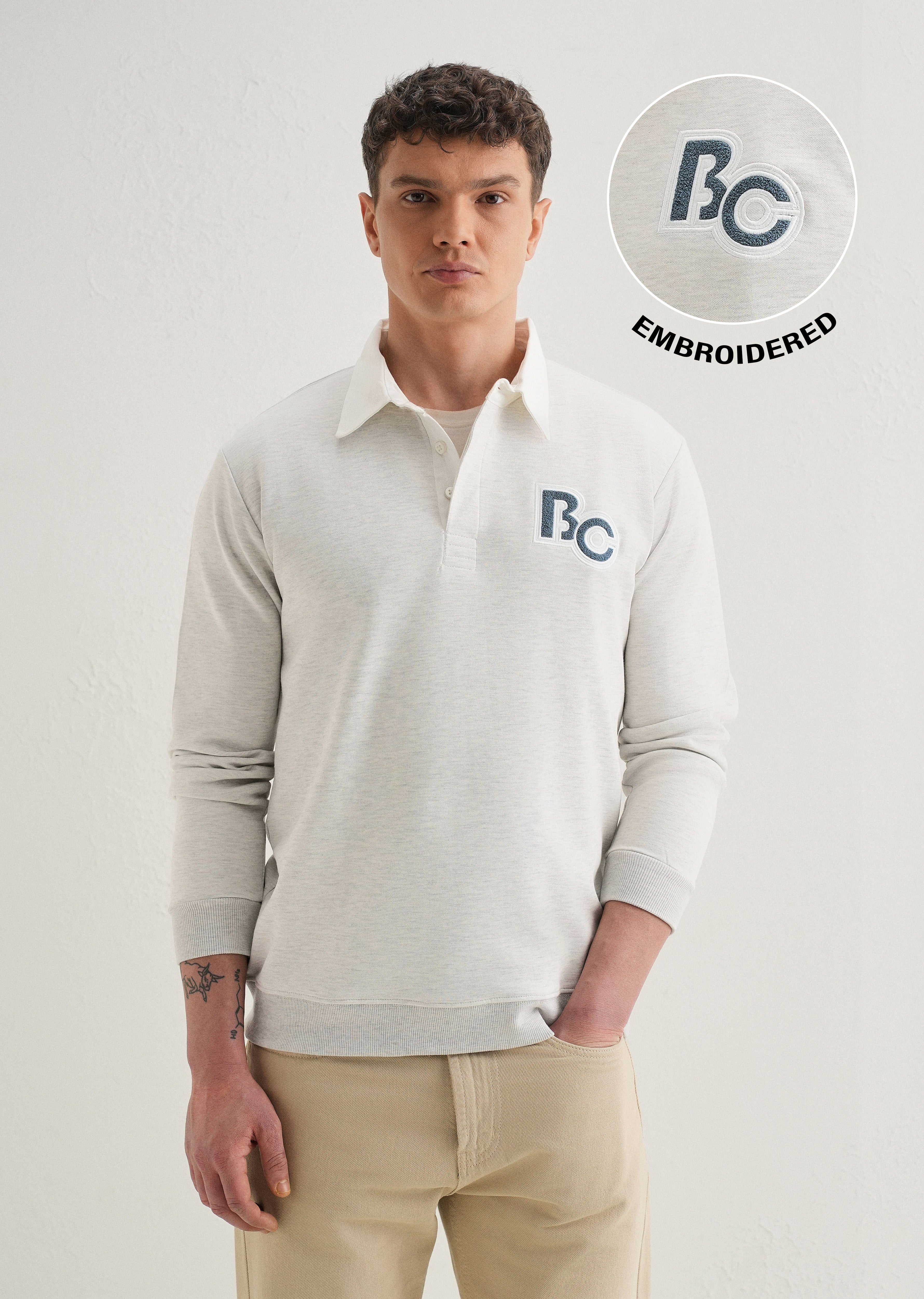 Grey Back Print Polo Sweatshirt