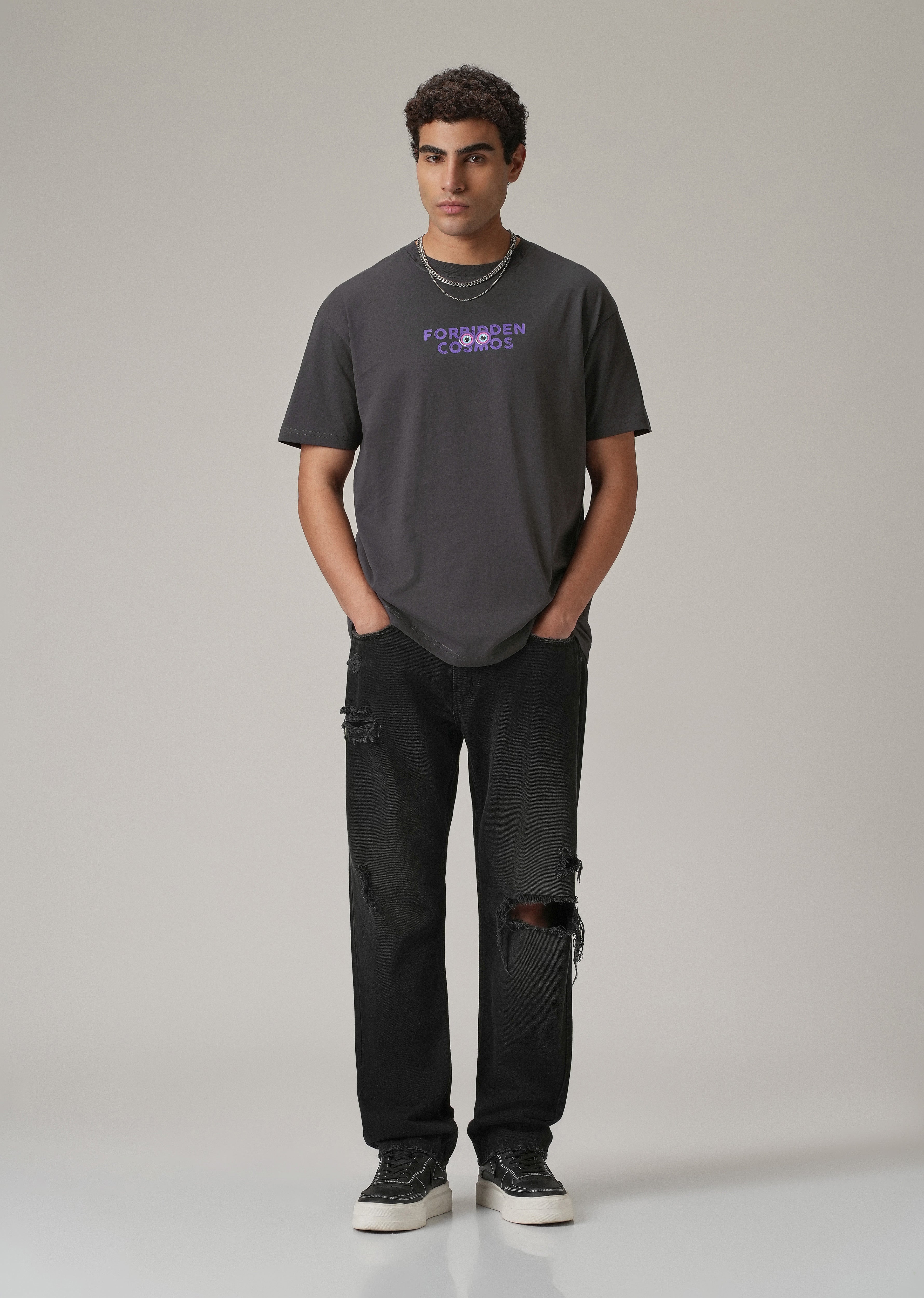 Grey Back Printed Oversized T-Shirt