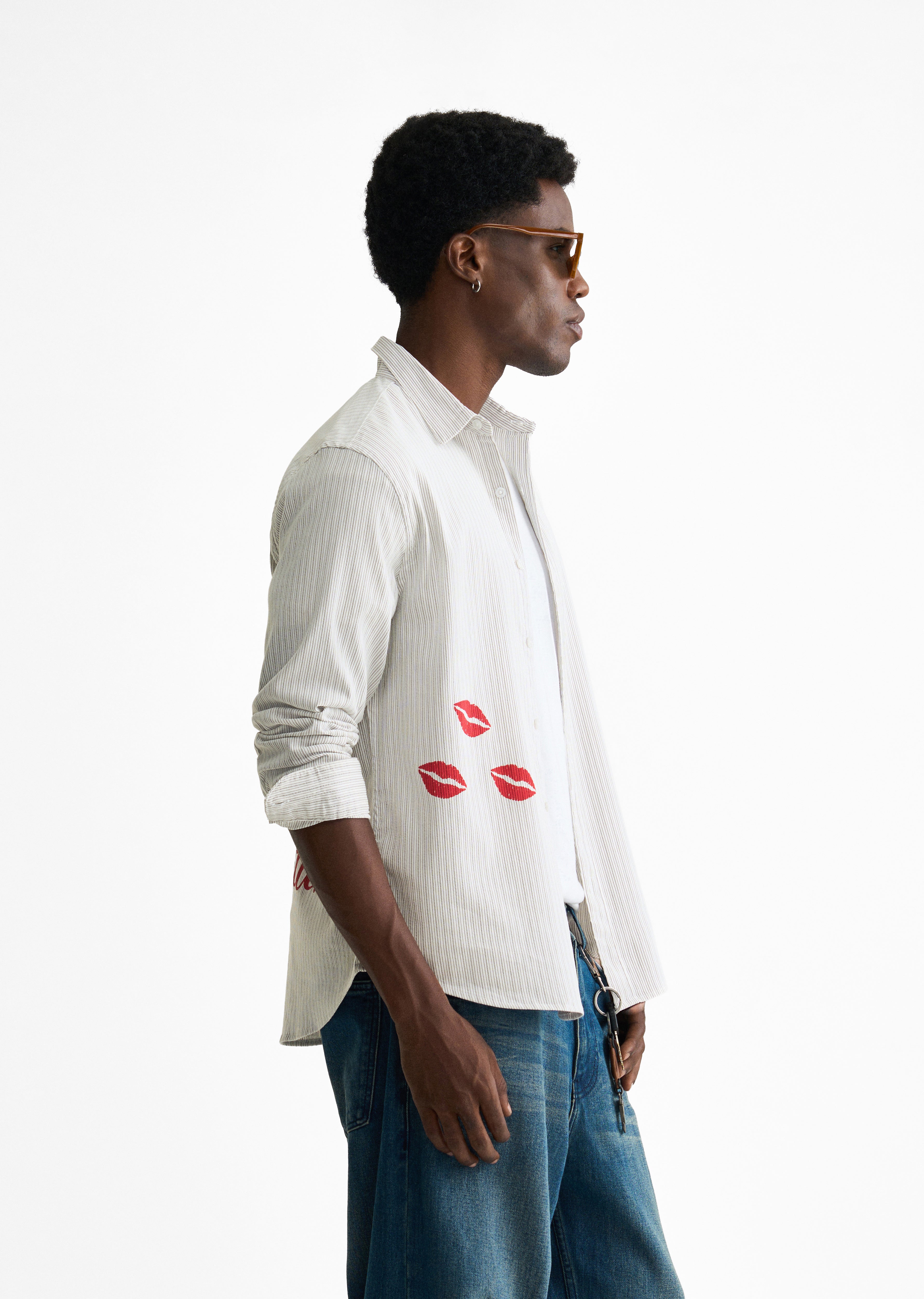 Grey Back Printed Self-Stripe Shirt