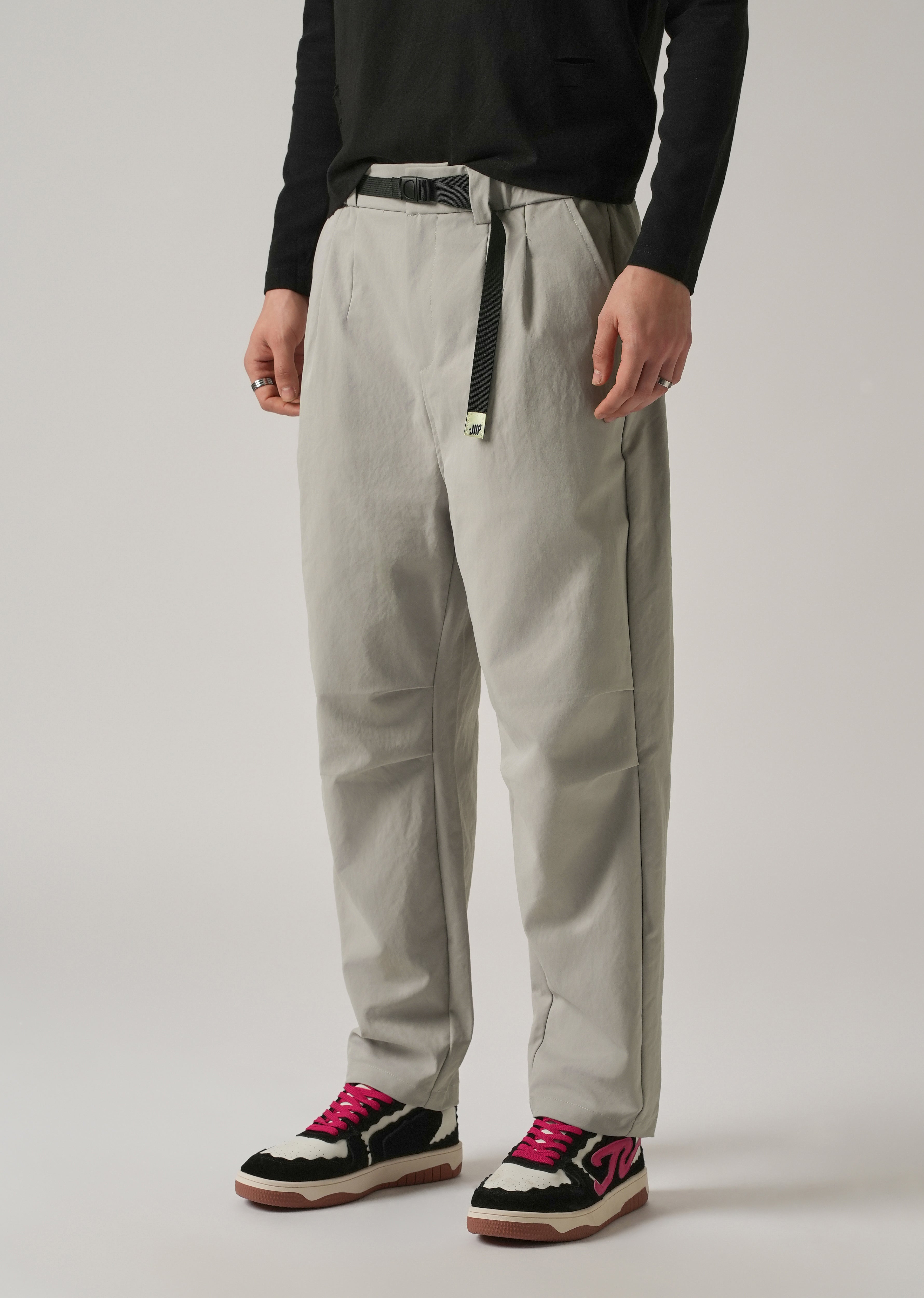 Grey Twill Belt Relaxed Fit Pant